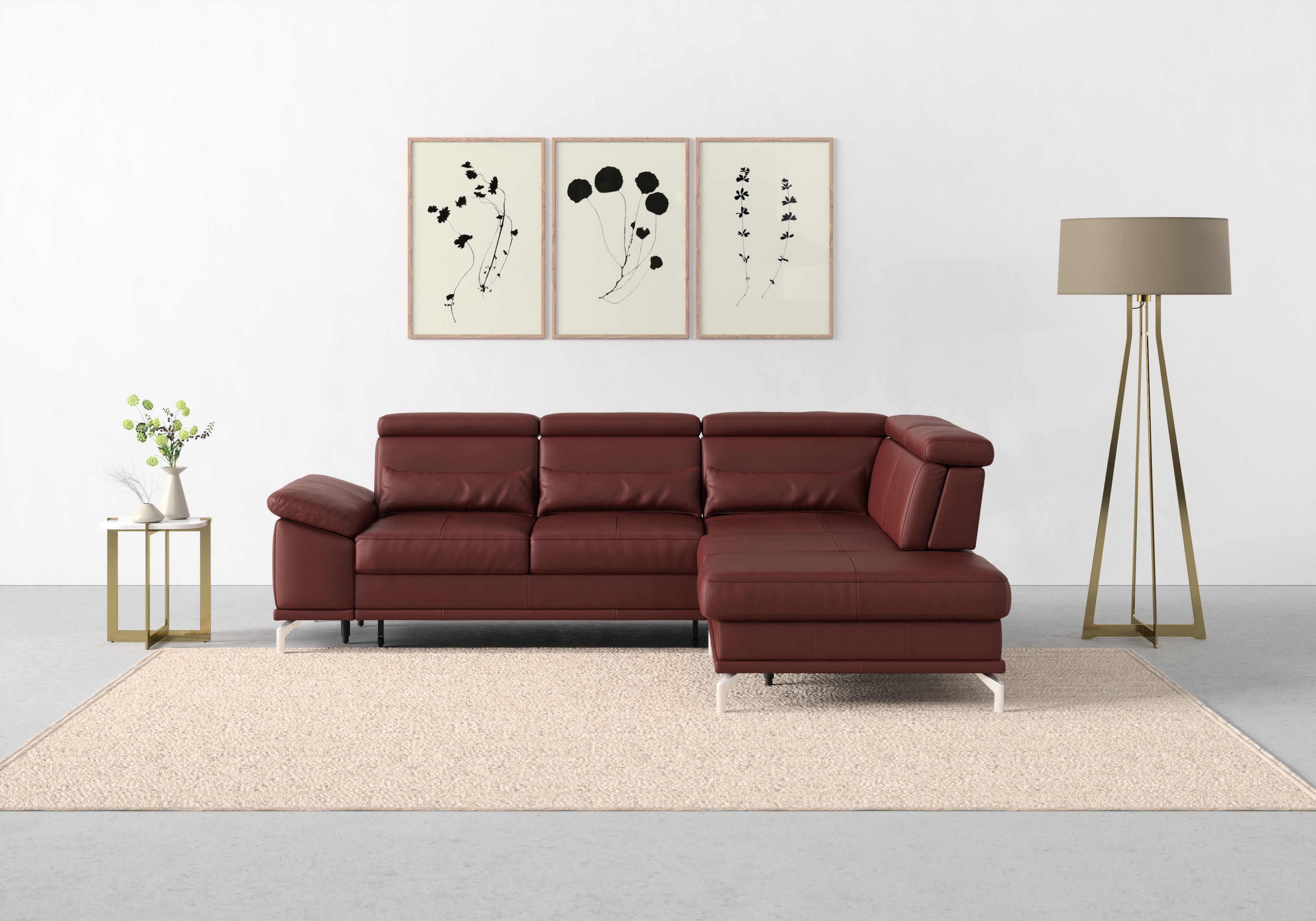 sit&more Ecksofa "Cabrio L-Form, B: 274 cm, mit Sitztiefen-, Arm- & Kopfteilverstellung" 3 Nierenkissen, Federkern, optional Schlaffunktion und Stauraum