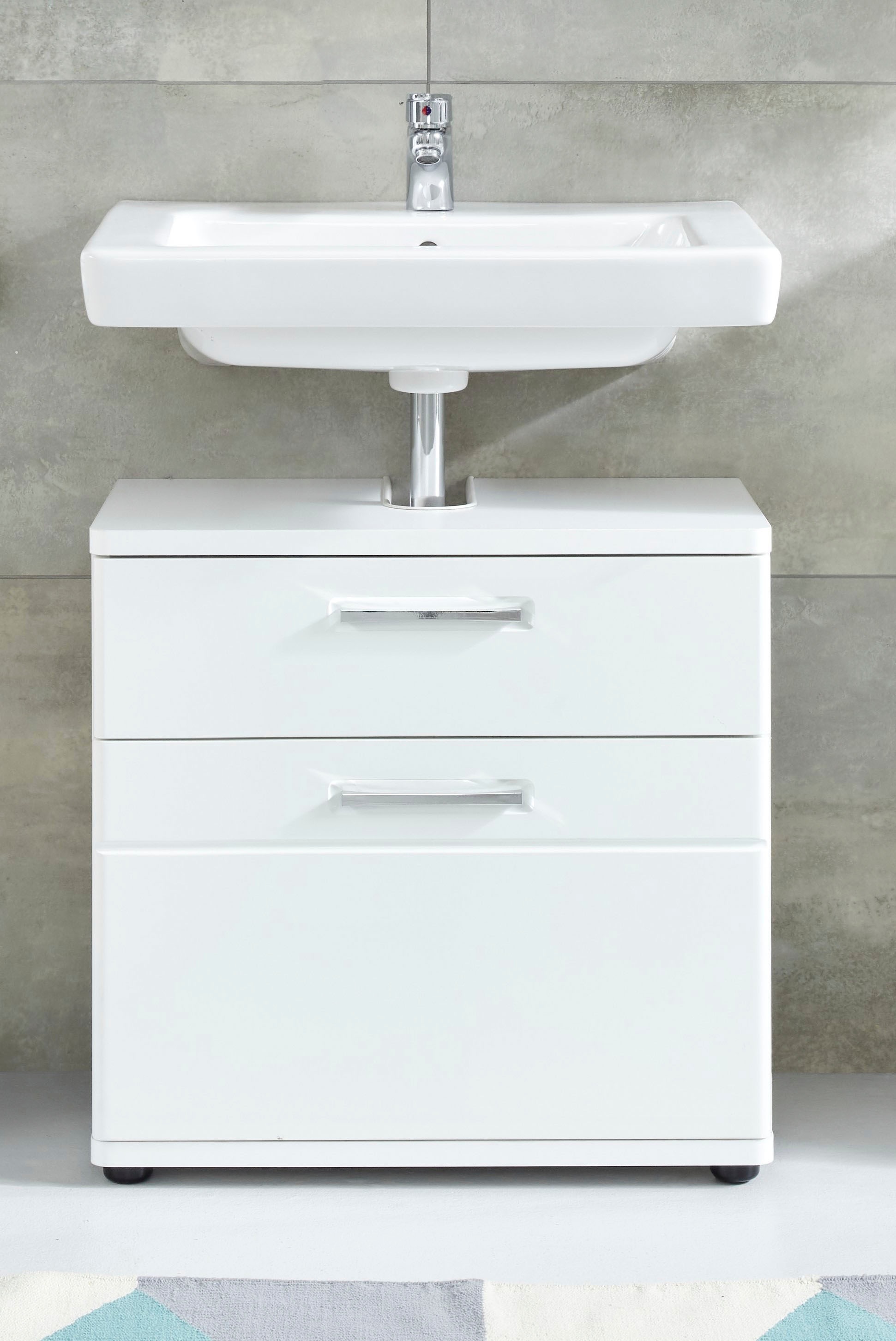 Waschbeckenunterschrank WELLTIME, B:60cm H:58cm T:38cm, weiß, FSC-zertifizierter Holzwerkstoff, Badezimmer, Schränke, "Mora", Waschbeckenunterschrank