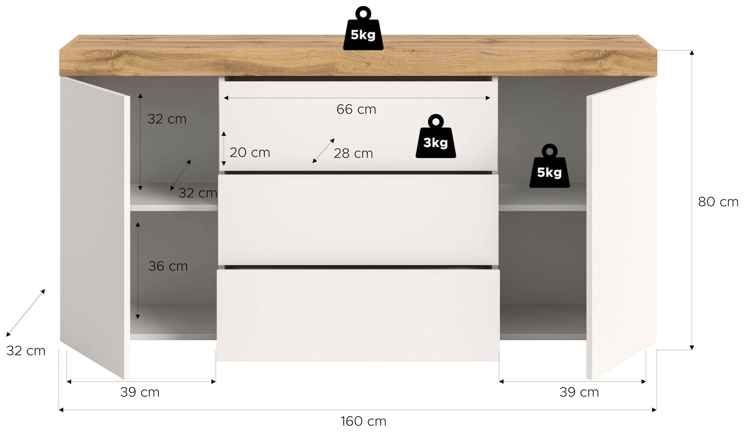 OTTO home Sideboard »MAMBO, TOPSELLER!, Breite 160cm, 2 Türen, 3 Schubkästen, push-2-open« 2 farbige Ausführung, in verschiedenen Farben erhältlich, 1 Stk. tlg. Kommode, Anrichte, Wohnzimmer, Schlafzimmer