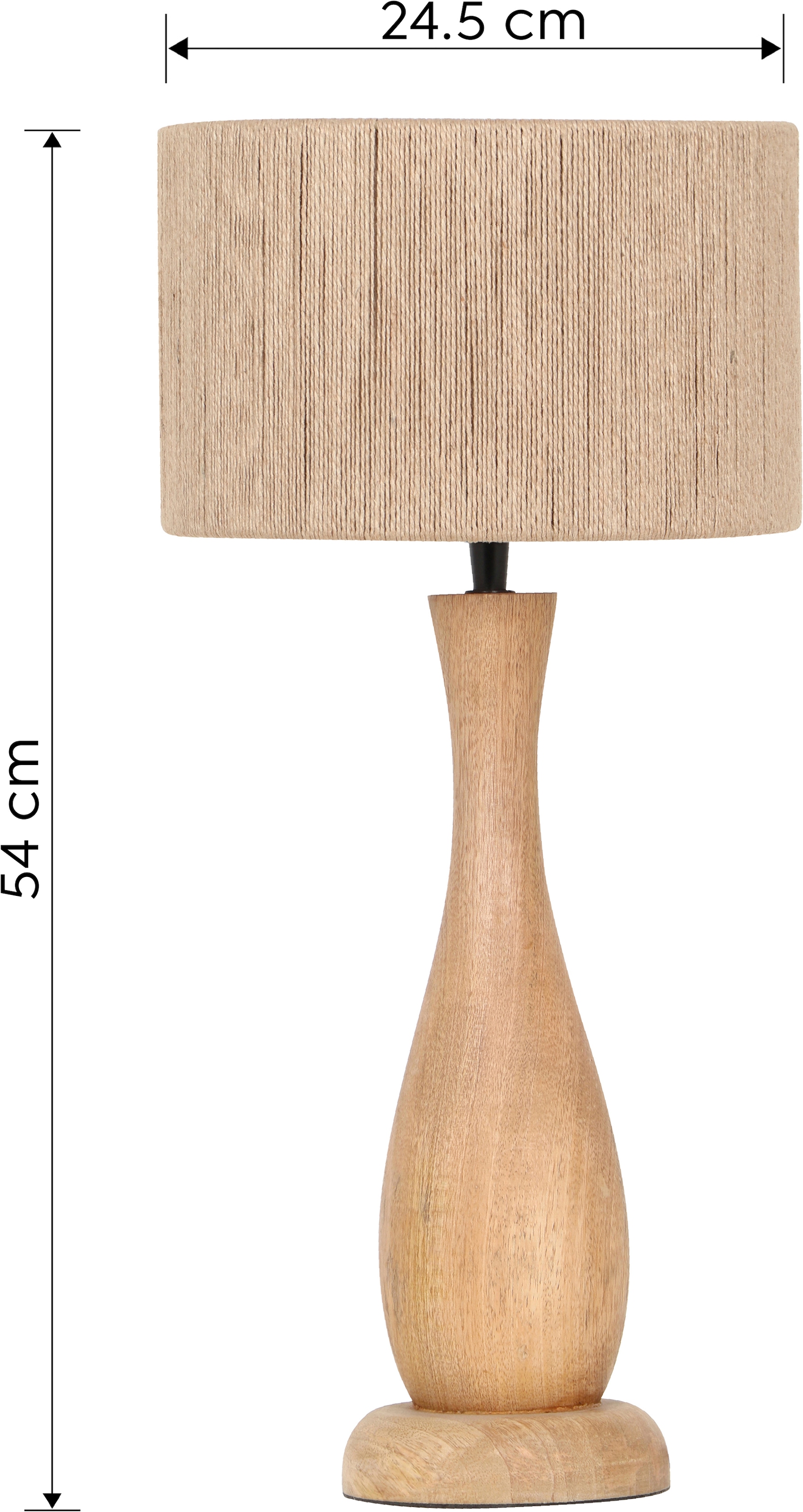 TRIO Leuchten Tischleuchte »TOBA, Massivholz Tischleuchte naturbelassen, mit Jute Lampenschirm« E27 1 Stk. warmweiß - kaltweiß exkl 1x E27 max 10W, Höhe 54 cm Ø 24,5 cm, Schirm Fäden aus Jute Stoff