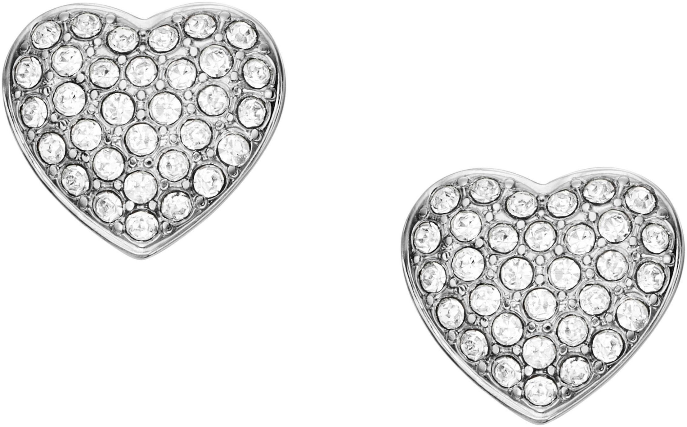Paar Ohrstecker FOSSIL "Schmuck Geschenk Edelstahl Ohrringe SADIE Herz", silber (edelstahlfarben, kristallweiß, kristallweiß), Ohrringe, Damen, Edelstahl, mit Glassteinen 3