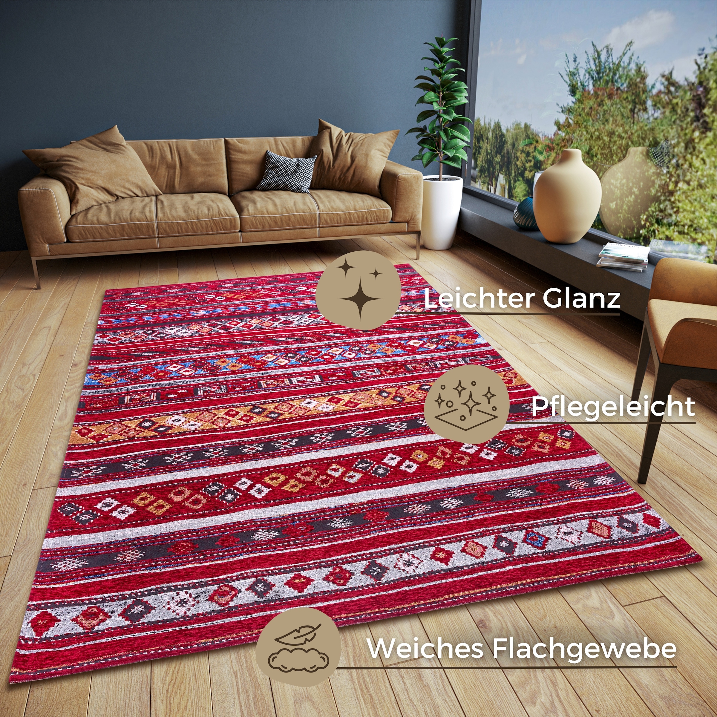 HANSE Home Teppich »Yara«, rechteckig, 5 mm Höhe, Flachgewebe robust, Anti-Slip, Boho Design, moderne Farben