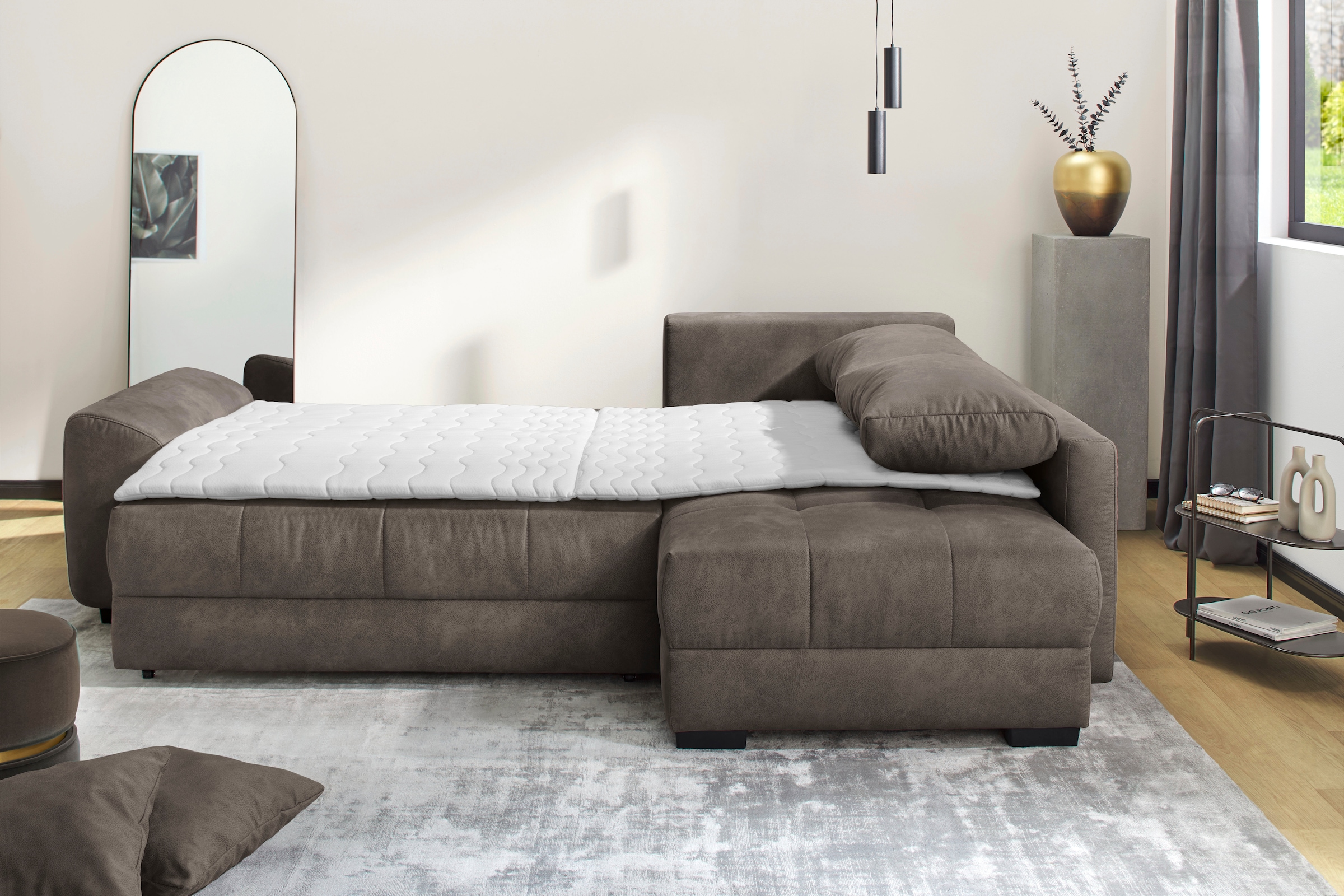 Jockenhöfer Gruppe Ecksofa »Amalfi L-Form, B: 270 cm, Liegefl. 146x224 cm, Dauerschlafsofa« Couch mit Tonnentaschen-Federkern, Topper, Bettkasten & Kissen