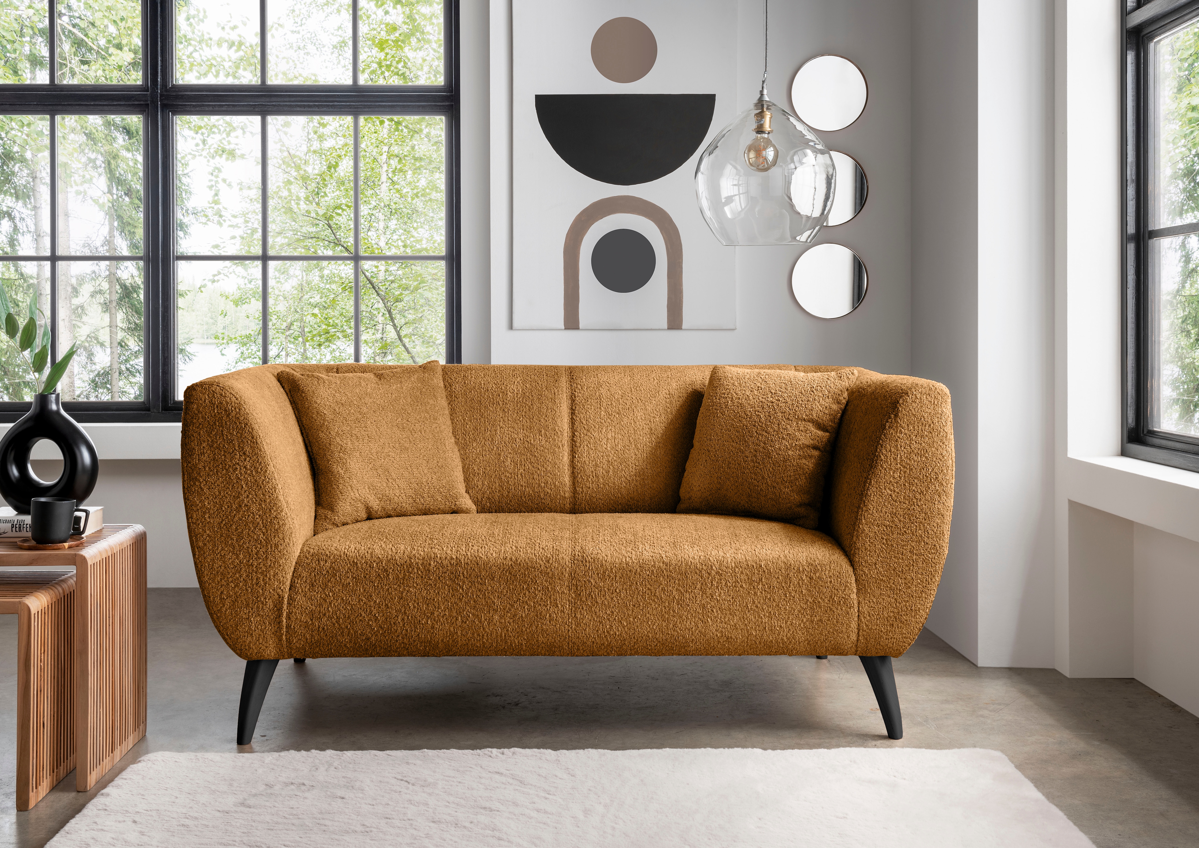 Home affaire 2-Sitzer "Colori modern und bequem, schmale Armlehnen, tolle Detailverarbeitung" zwei verschiedene Fußfarben wählbar