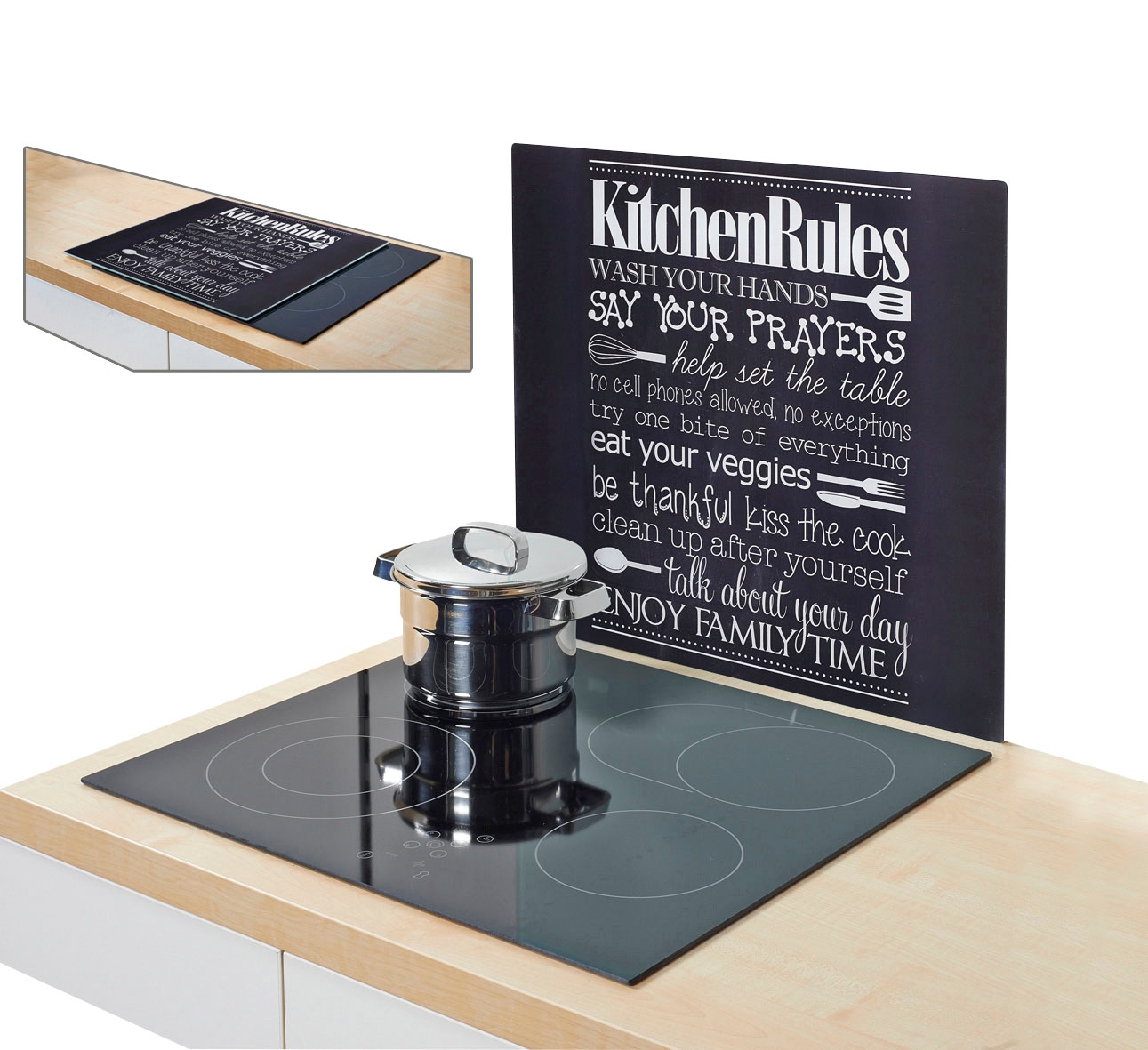 Zeller Present Herdblende-/Abdeckplatte »Kitchen Rules«, (1 tlg.), Klett & Flausch Befestigung