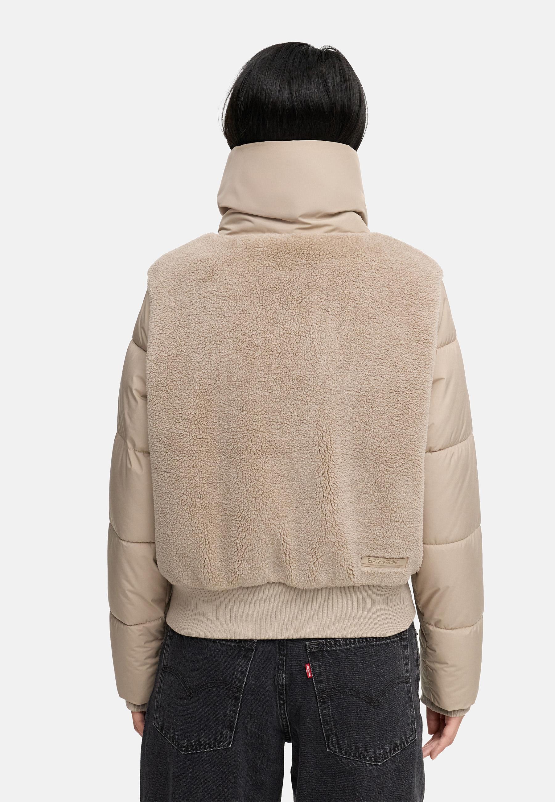 Navahoo Plüschjacke »Teddyzone 14«, ohne Kapuze, Teddy-Fleece Jacke mit hohem Kragen