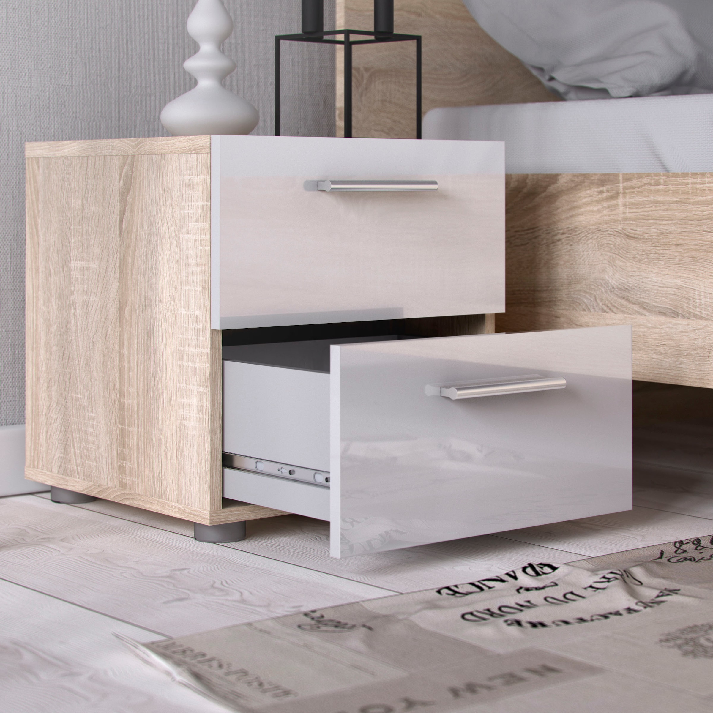 INOSIGN Nachtkommode »Pepe, Nachttisch, Nachtschrank, Beistelltisch,«, mit 2 Schubläden, Breite 40, Höhe 42 cm