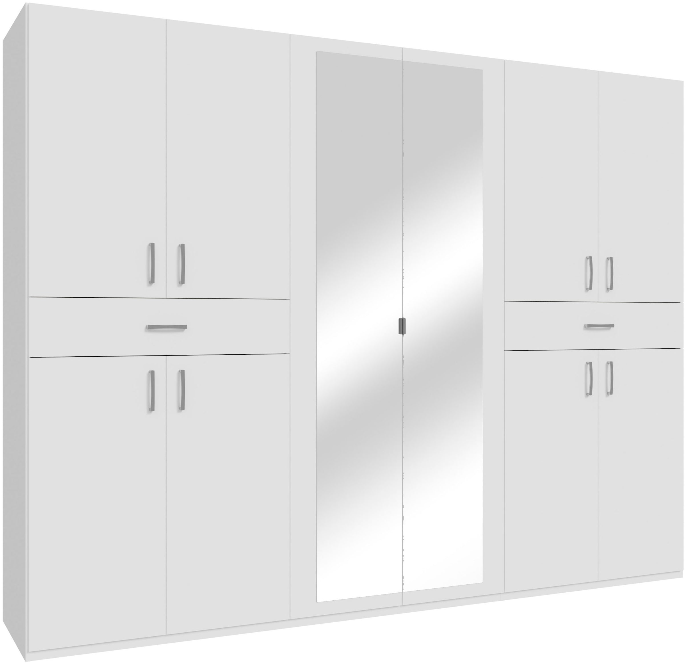 FORTE Kleiderschrank "viel Stauraum, Spiegeltüren, stehende Montage" B/H/T269,7/210,5/54 cm, Spiegeltüren, Schubkästen