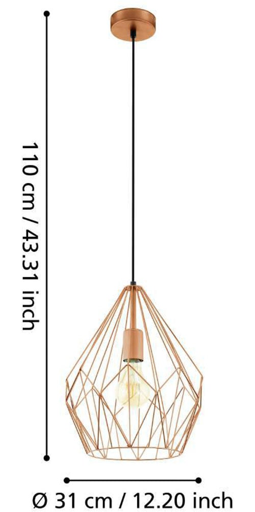 EGLO Pendelleuchte »CARLTON Hängeleuchte, Kupfer, Stahl, exkl. Leuchtmittel, Retro« E27 Vintage Pendellampe, 1 flammig, Drahtgeflecht, Industrial, 110x31cm