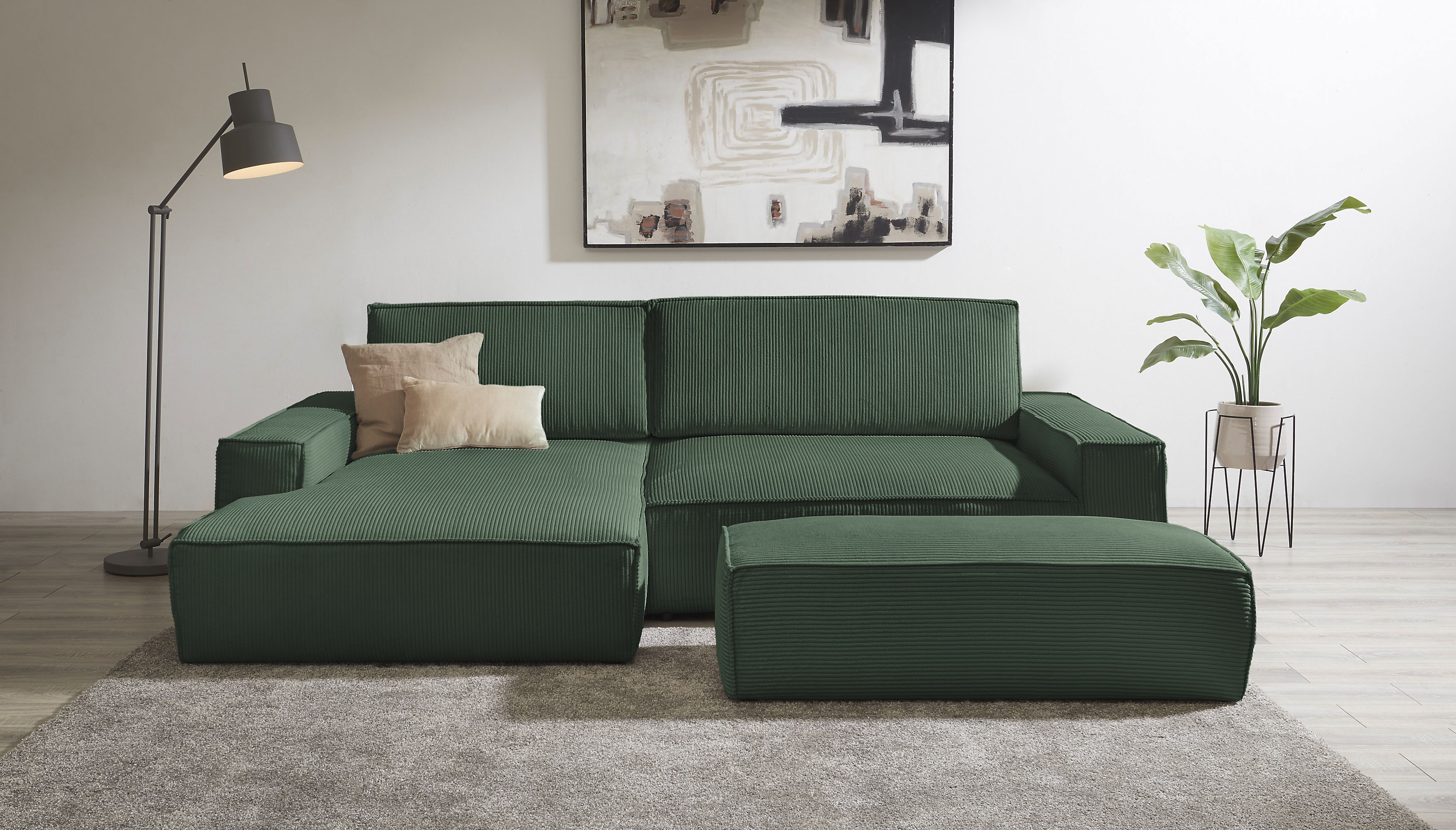 OTTO home Polsterecke "SHERWOOD XXL tief, L-Form, Schlaffunktion, Bigsofa, Cord, Leinenoptik" stellbar zum Schlafsofa (Krokodilverbinder), Cord, Leinenoptik