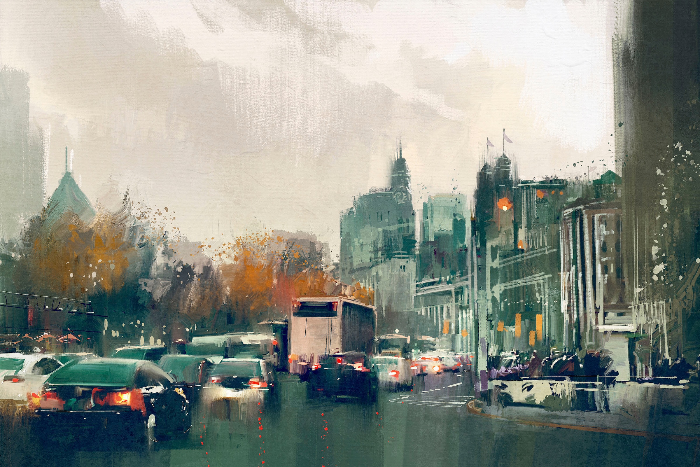 queence Leinwandbild "Straßenverkehr" Amerika  Menschen  Städte Premium-Lei günstig online kaufen