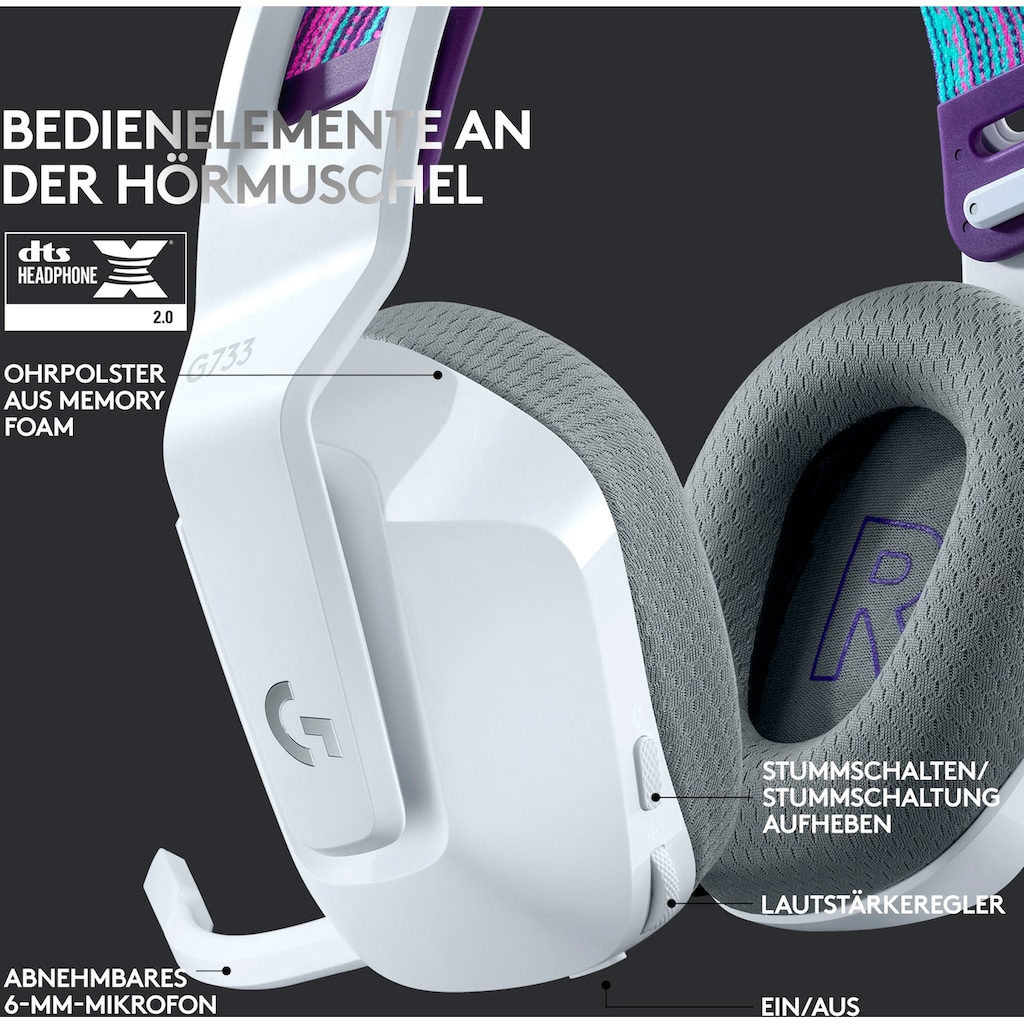 Logitech G Gaming-Headset »G733 LIGHTSPEED Wireless RGB«, WLAN (WiFi), Mikrofon abnehmbar