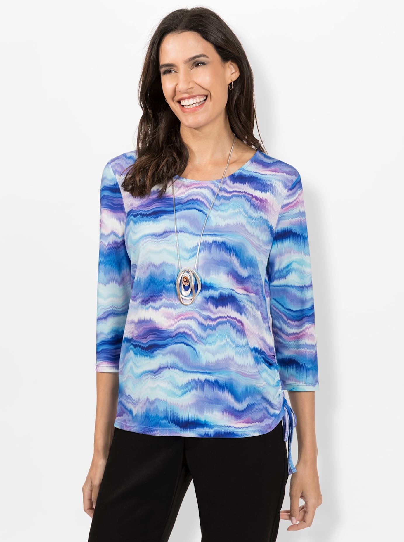 Print-Shirt INSPIRATIONEN "Shirt", Damen, Gr. 54, blau (royalblau, aqua, bedruckt), 95% Polyester, 5% Elasthan, bedruckt, gemustert, mehrfarbig, Rundhals, Shirts