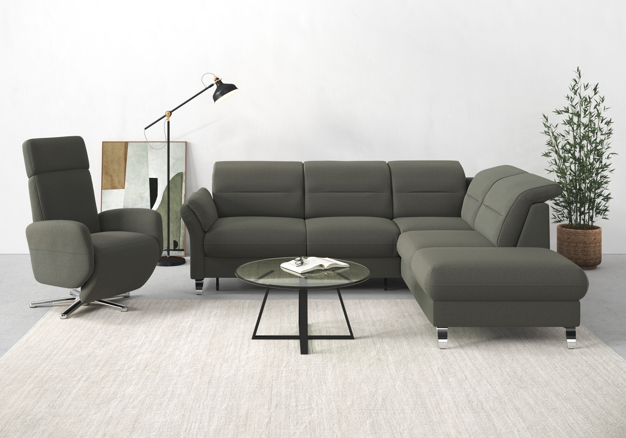 sit&more Ecksofa "Grenoble L-Form mit Federkern" wahlweise mit Schlaffunktion, Bettkasten, Arm- und Kopfteilverstellung