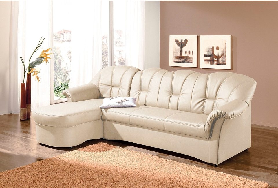 DOMO collection Ecksofa "Papenburg, zeitlose Rückensteppung, elegante Formensprache, L-Form" in großer Farbvielfalt, wahlweise mit Bettfunktion
