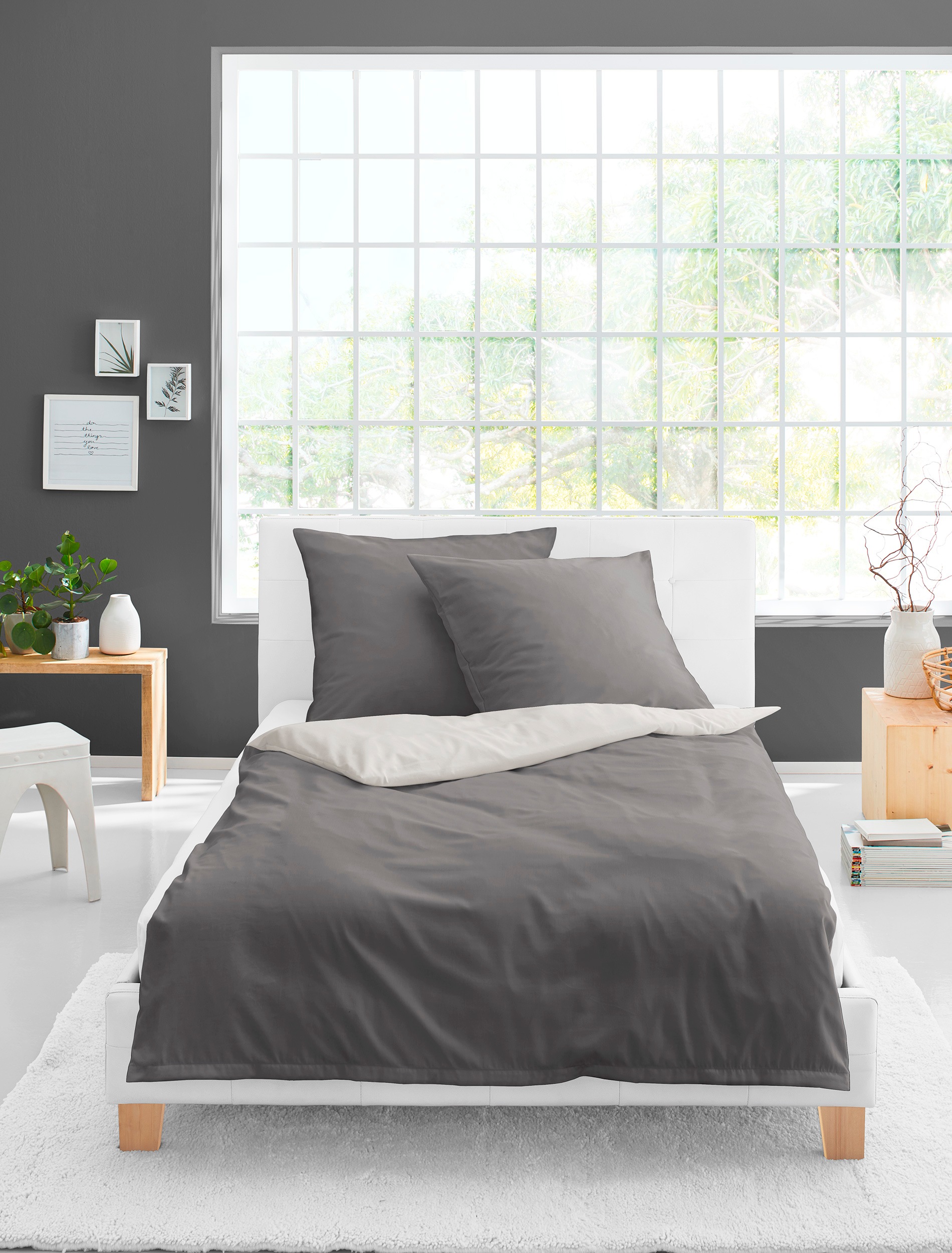 BIERBAUM Wendebettwäsche "Modern Uni in Gr. 135x200 oder 155x220 cm" 3 Stk. günstig online kaufen