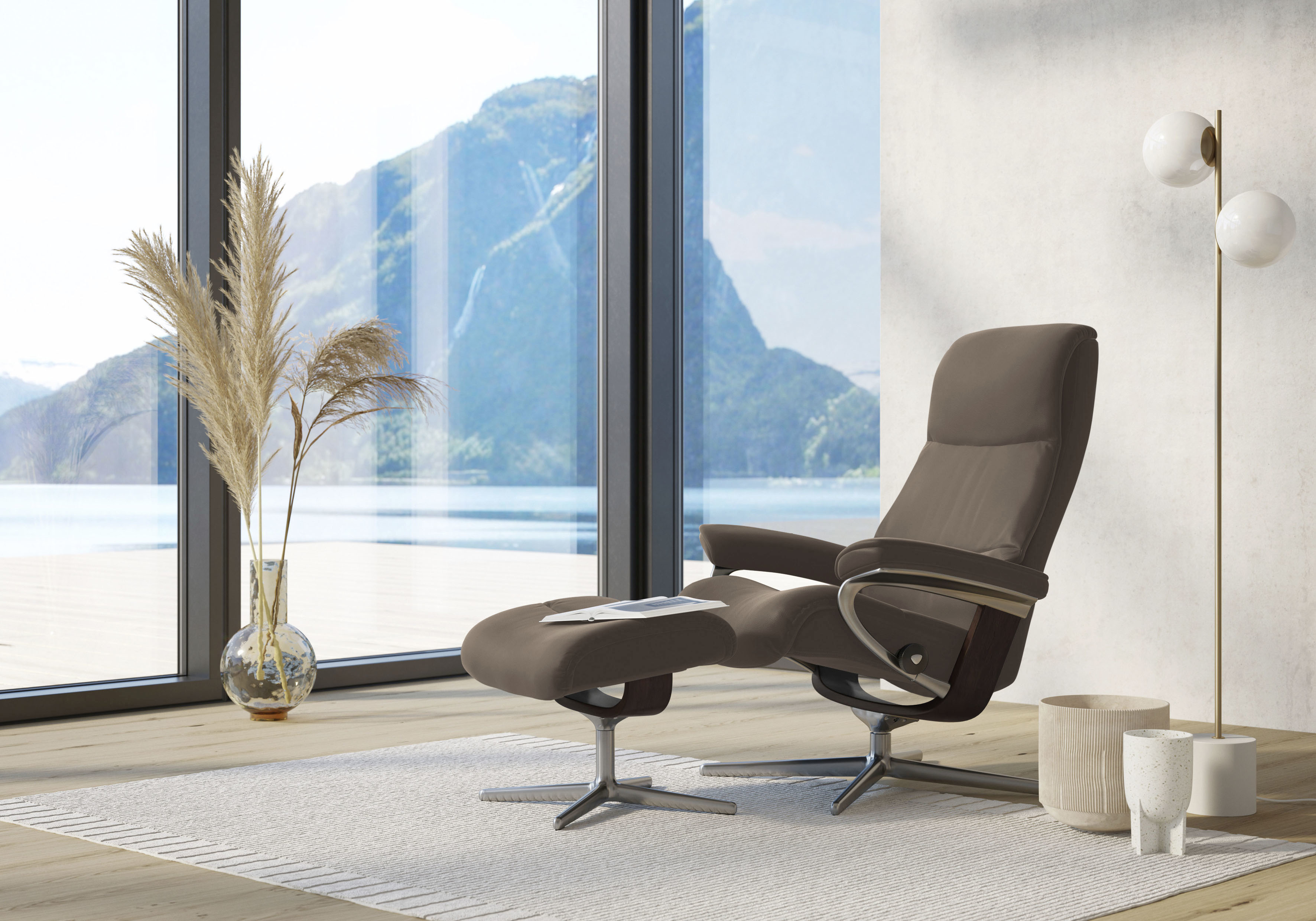 Stressless Relaxsessel "View" mit Cross Base, Größe S, M & L, Holzakzent Braun