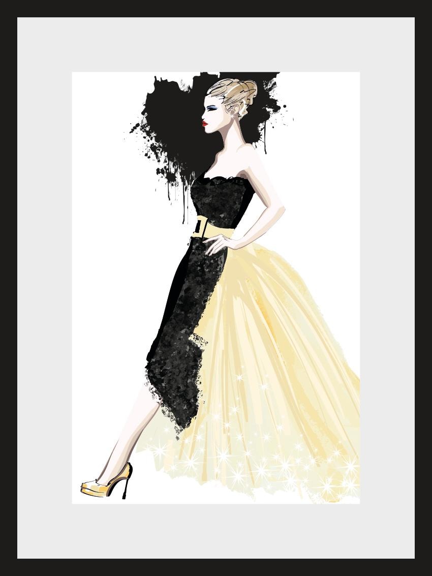 OTTO home Bild mit Rahmen "Skizze Frau mit Kleid" Bilder von Frauen Fashion Frau Herz Herzbilder Magazincover Mode Modebilder 1 Stk. tlg. HD Premium Poster-Druck inkl. Holzrahmen