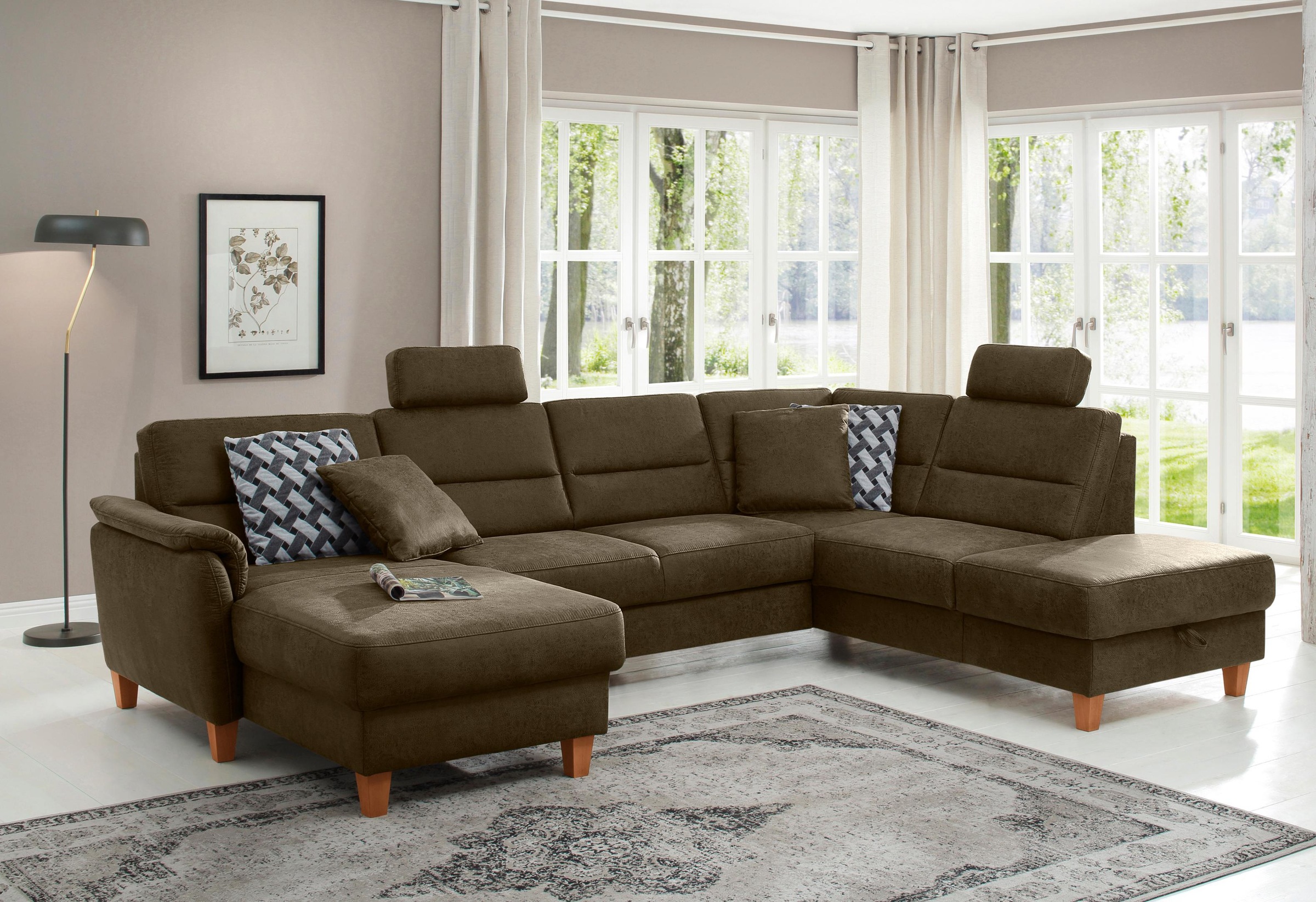 Home affaire Wohnlandschaft "Palmera U-Form, B: 308 cm" optional Bettfunkti günstig online kaufen