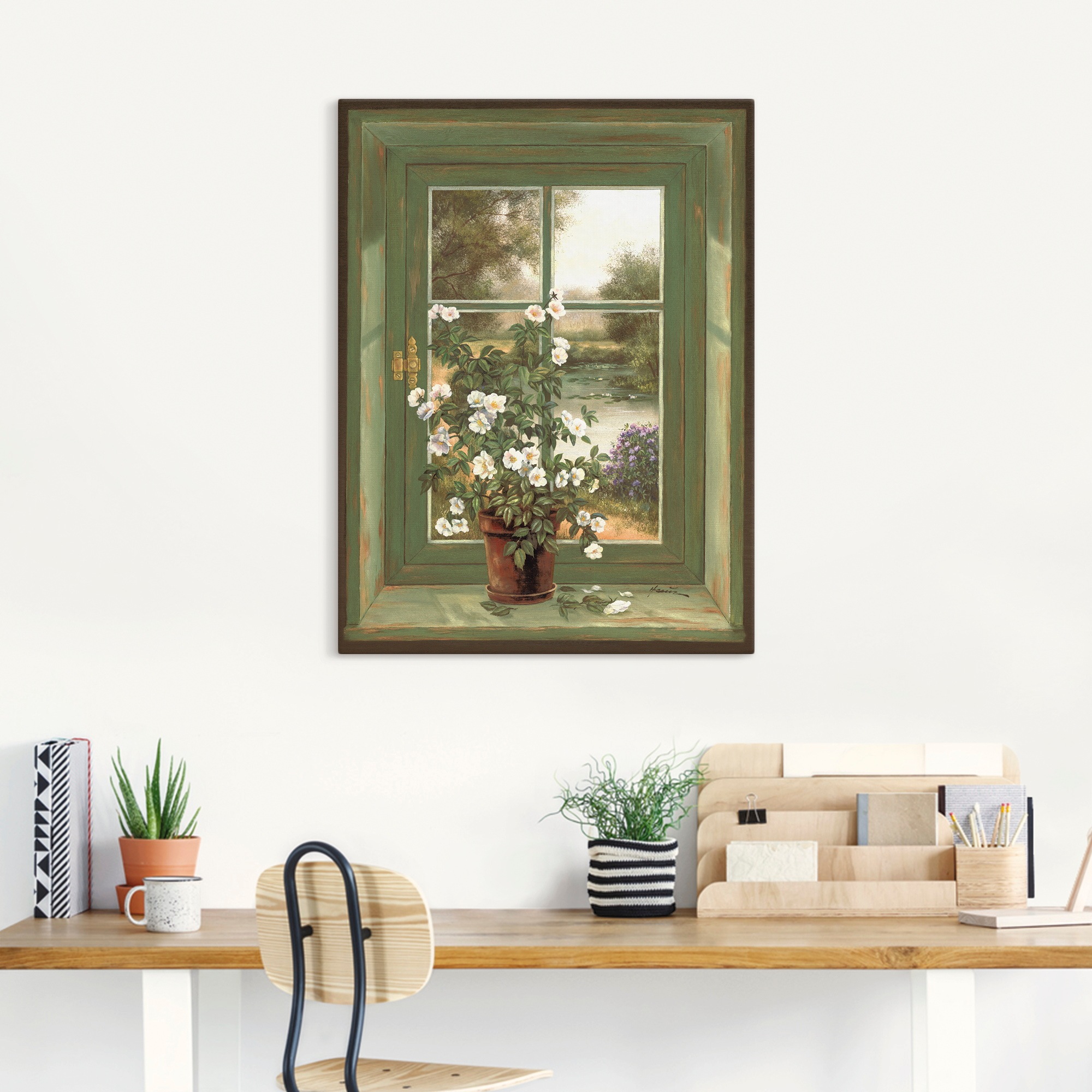 Artland Wandbild »Wildrosen am Fenster«, Arrangements, (1 St.), als Alubild, Outdoorbild, Leinwandbild, Poster, Wandaufkleber