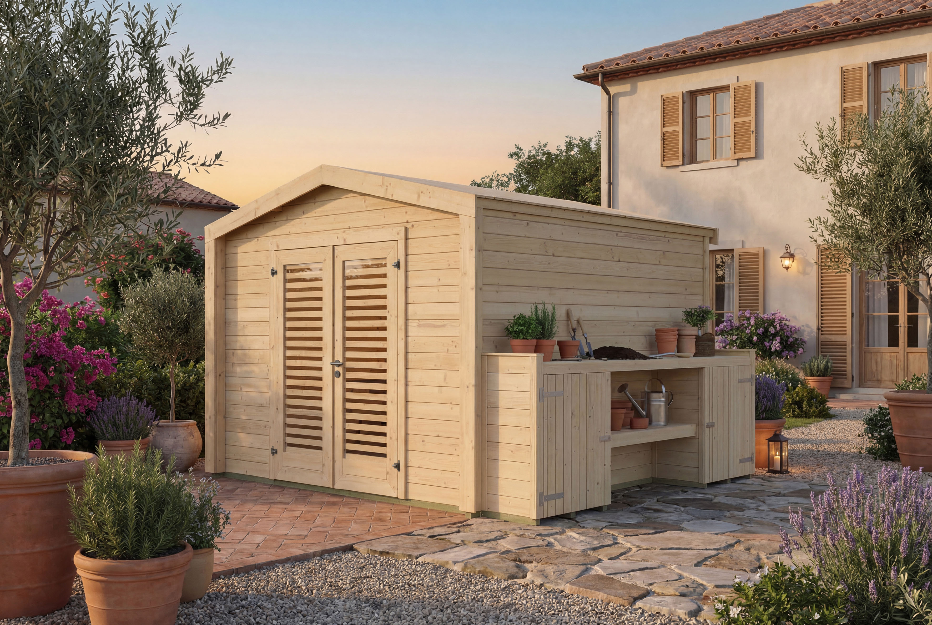 weka Gartenhaus "Killarney" Doppeltür mit Lamellen, inkl. Pflanztisch