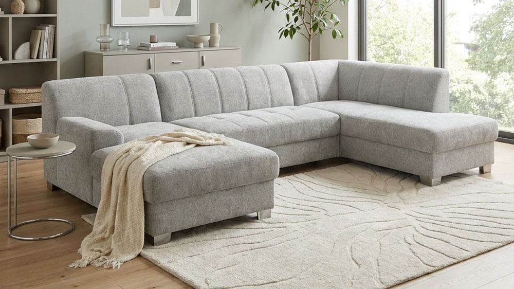 OTTO home "Lolland 296 x 195 cm, modern, mit Steppungen, mittelfester Sitz" mit Schlaffunktion, U-Form, aus Pet Friendly Bezug