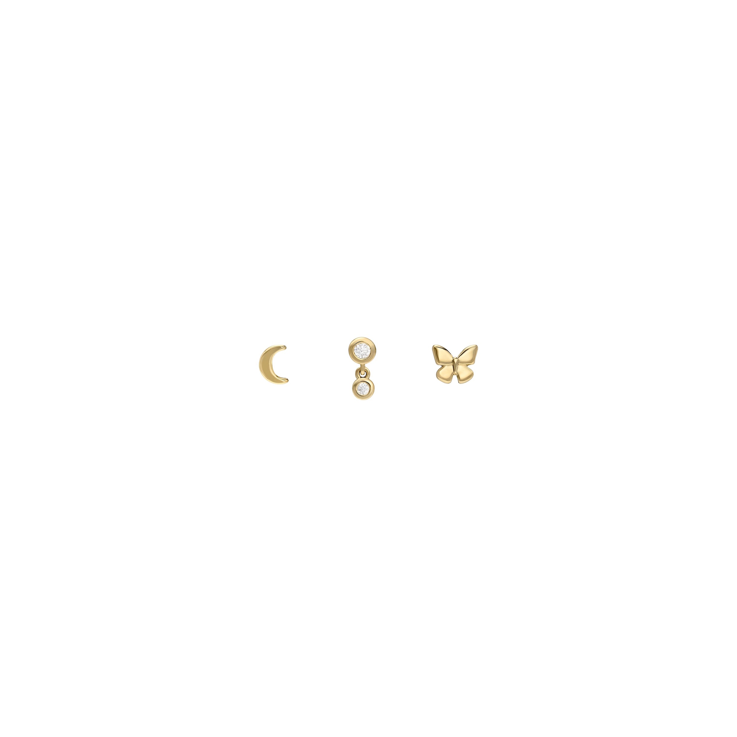 Fossil Ohrstecker-Set »Multipack Metall JEWELRY Halbmond Glitz Schmetterling, JA7278SET«, (Set, 3 tlg.), mit Zirkonia (synth.)