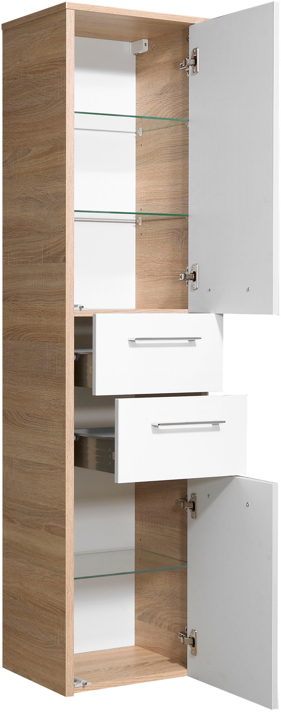 Saphir Badmöbel-Set »Quickset 382 5-teilig, Keramik-Waschtisch mit LED-Spiegelschrank«, (6 St.), Midischrank, Unterschrank, Hängeschrank, inkl. Türdämpfer, 8 Türen