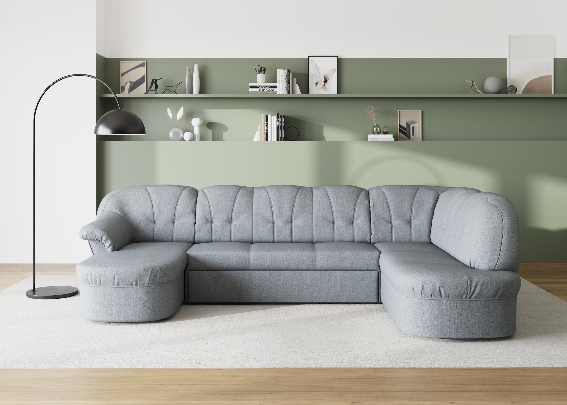 DOMO collection Wohnlandschaft "Pegnitz, zeitlos&modern, elegante Rückensteppung, Breite 292cm, U-Form" wahlweise mit Bettfunktion