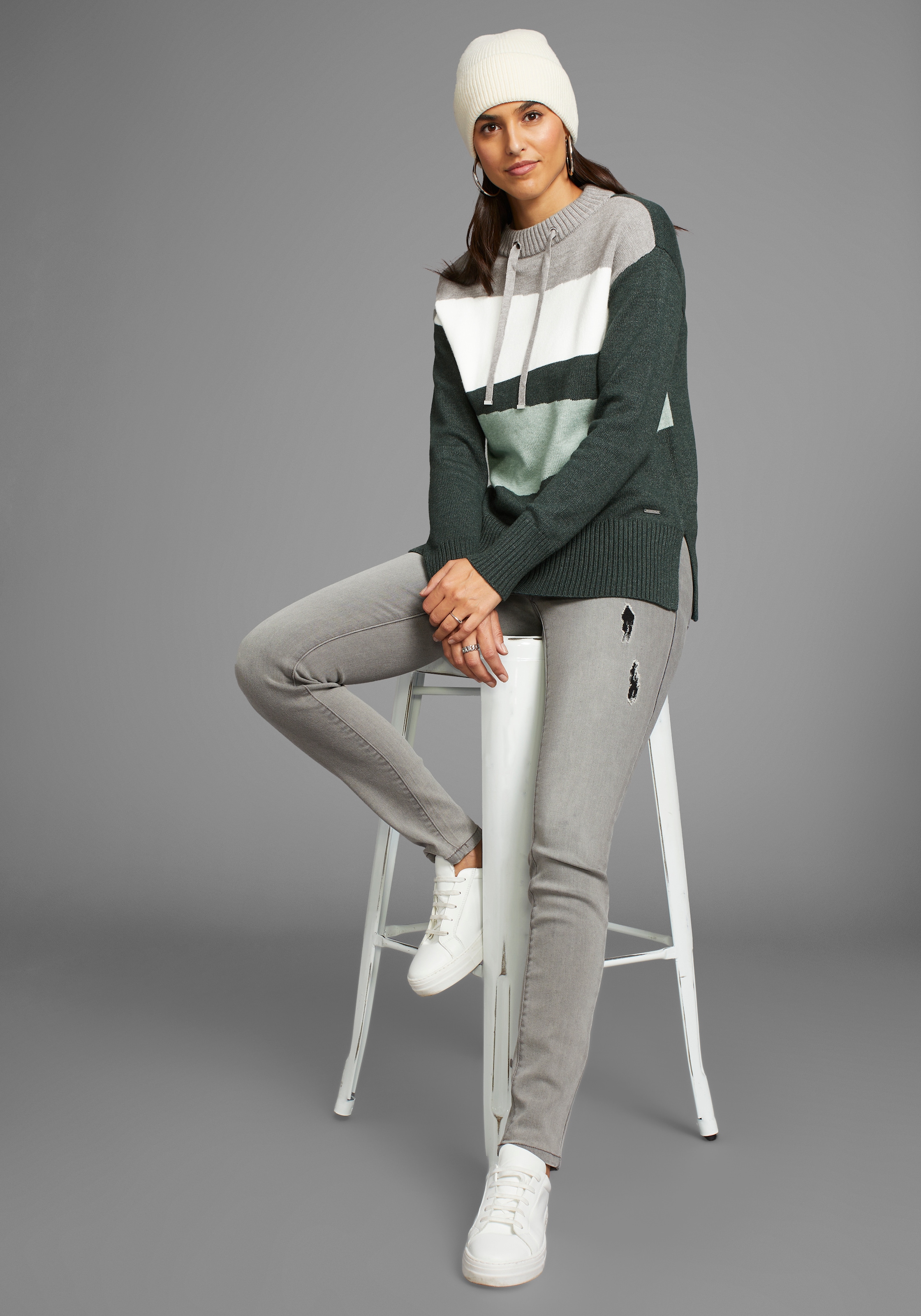 Laura Scott Streifenpullover, mit Bindebändern