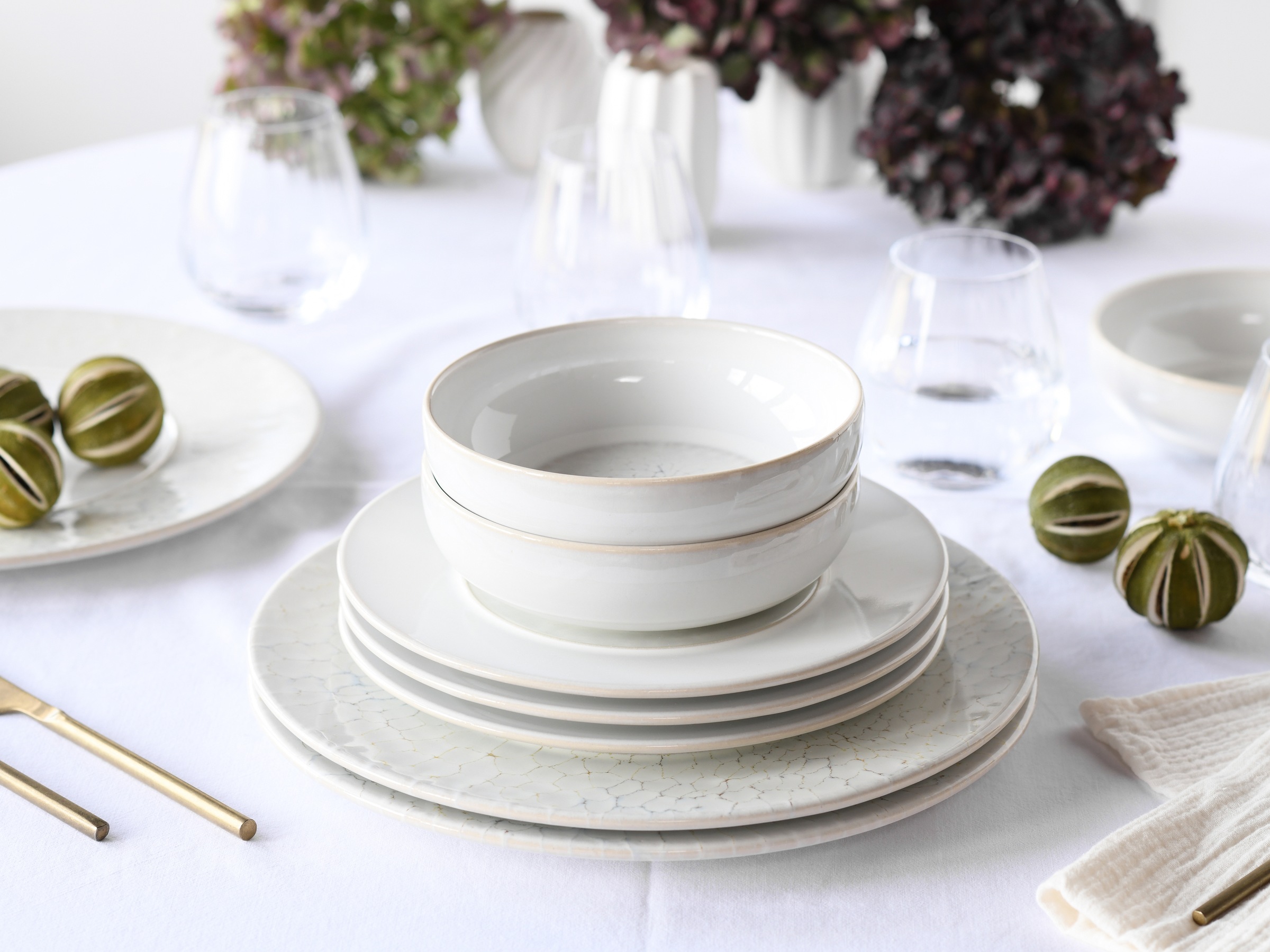 CreaTable Teller-Set »Unico, Tellerset, 8-tlg.« Eleganter Flair, Breite Fahne, Edel