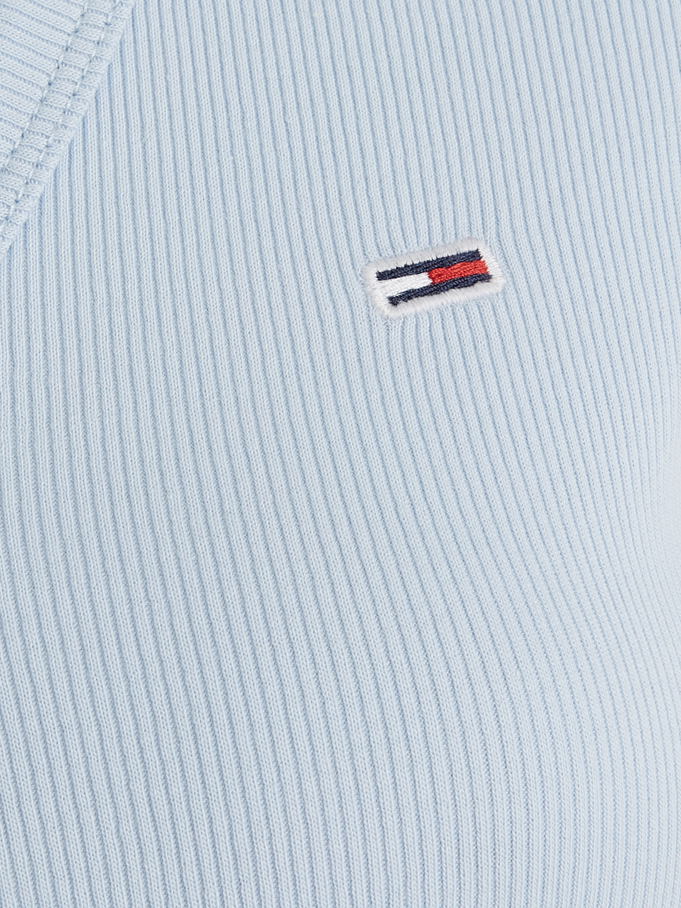 kaufen Rib mit Essential T-Shirt V-Neck Jeans Tommy BAUR »Slim | Rippshirt«, Logostickerei