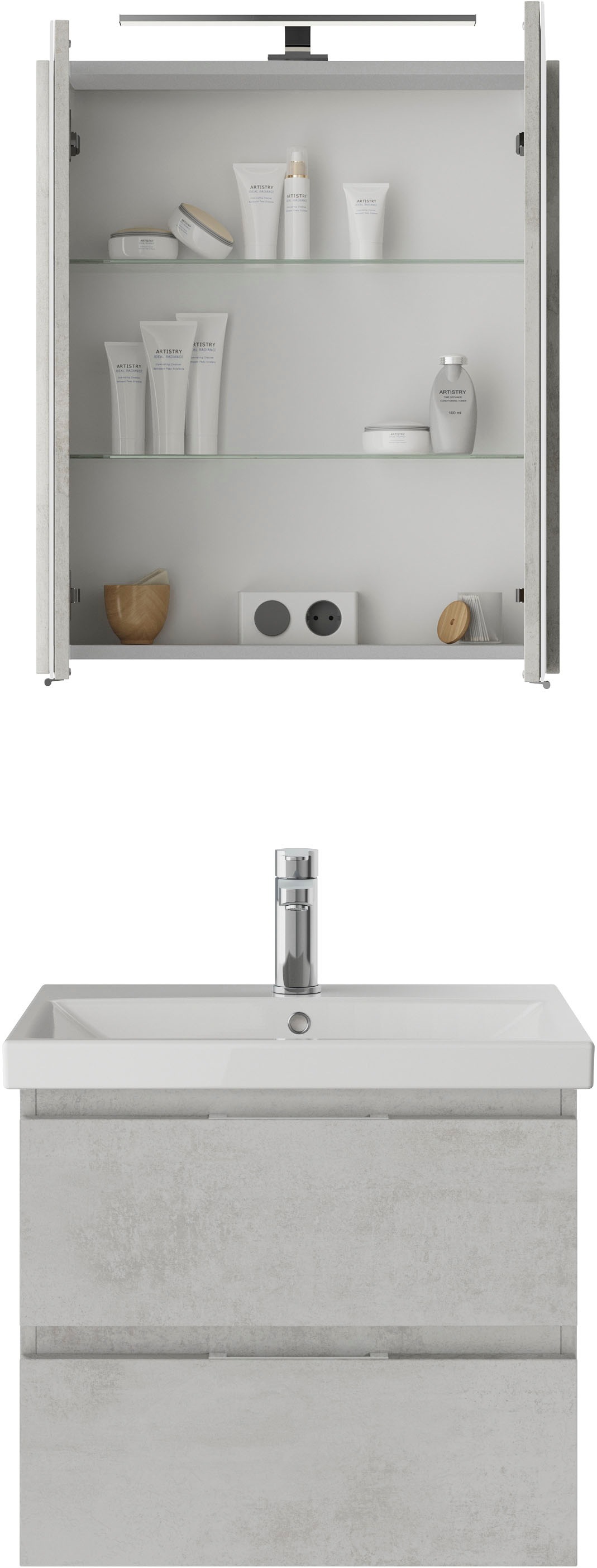Saphir Badmöbel-Set »Serie 4035 2-teilig, Keramikwaschtisch mit LED-Spiegelschrank«, (Set), 60 cm breit, inkl. Türdämpfer, 2 Schubladen, 2 Türen, 2 Einlegeböden