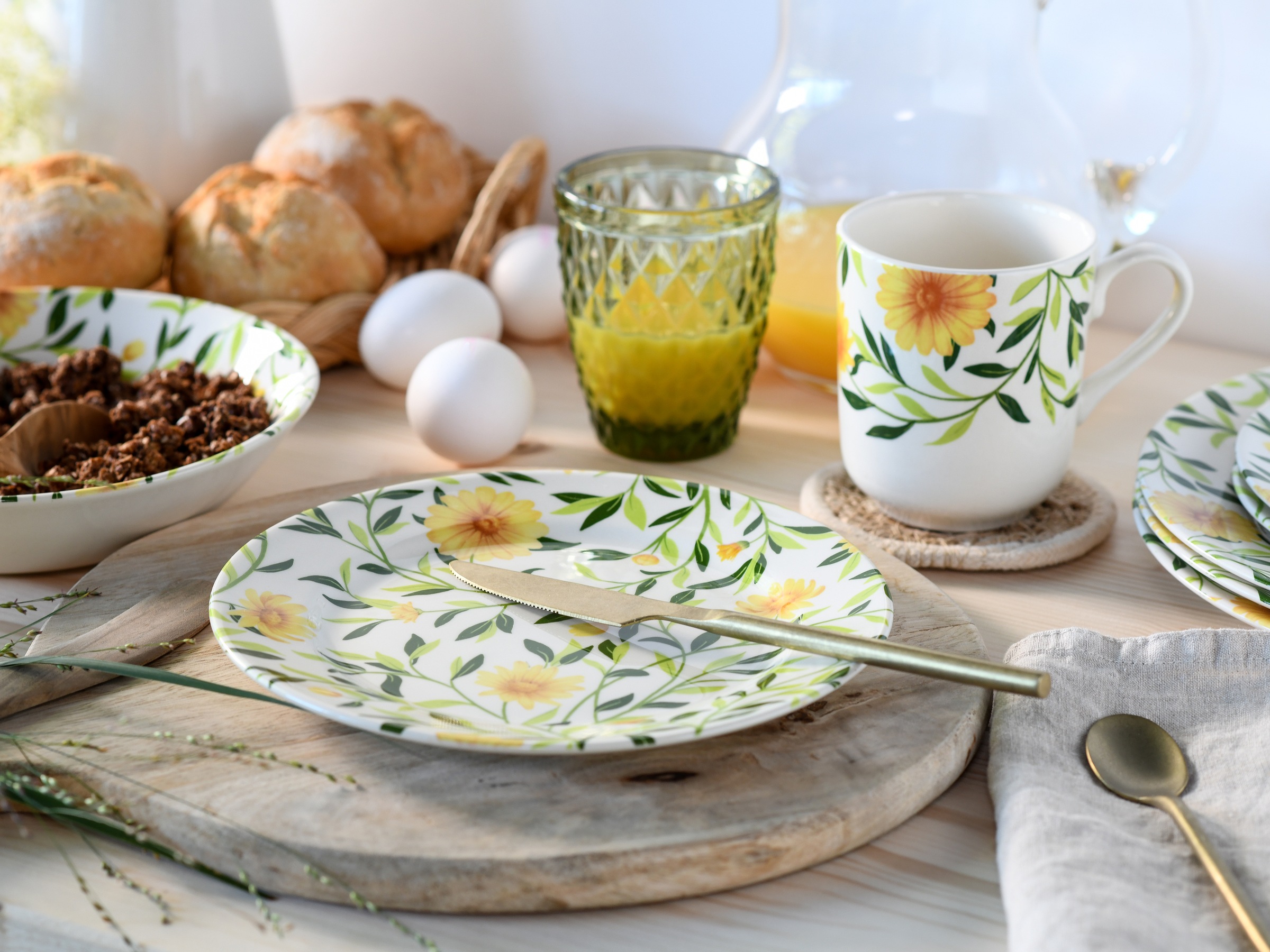 CreaTable Kombiservice »Amarilla, Kombi-Service 16-tlg«, (Set, 16 tlg.), Blumendekor, Blättermotiv