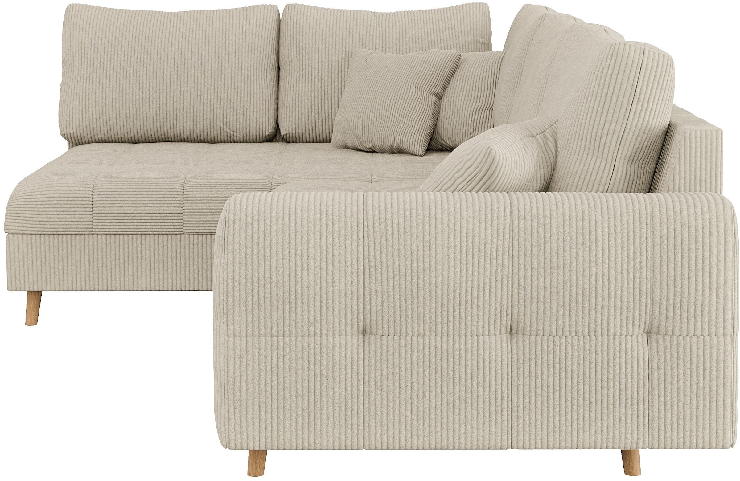 Home affaire Ecksofa »CHARRE L-Form mit Ottomane, Maße B/T/H: 231/161/81 cm«, feine Steppung, lose Rücken- und Zierkissen, auch in Cord und Bouclé