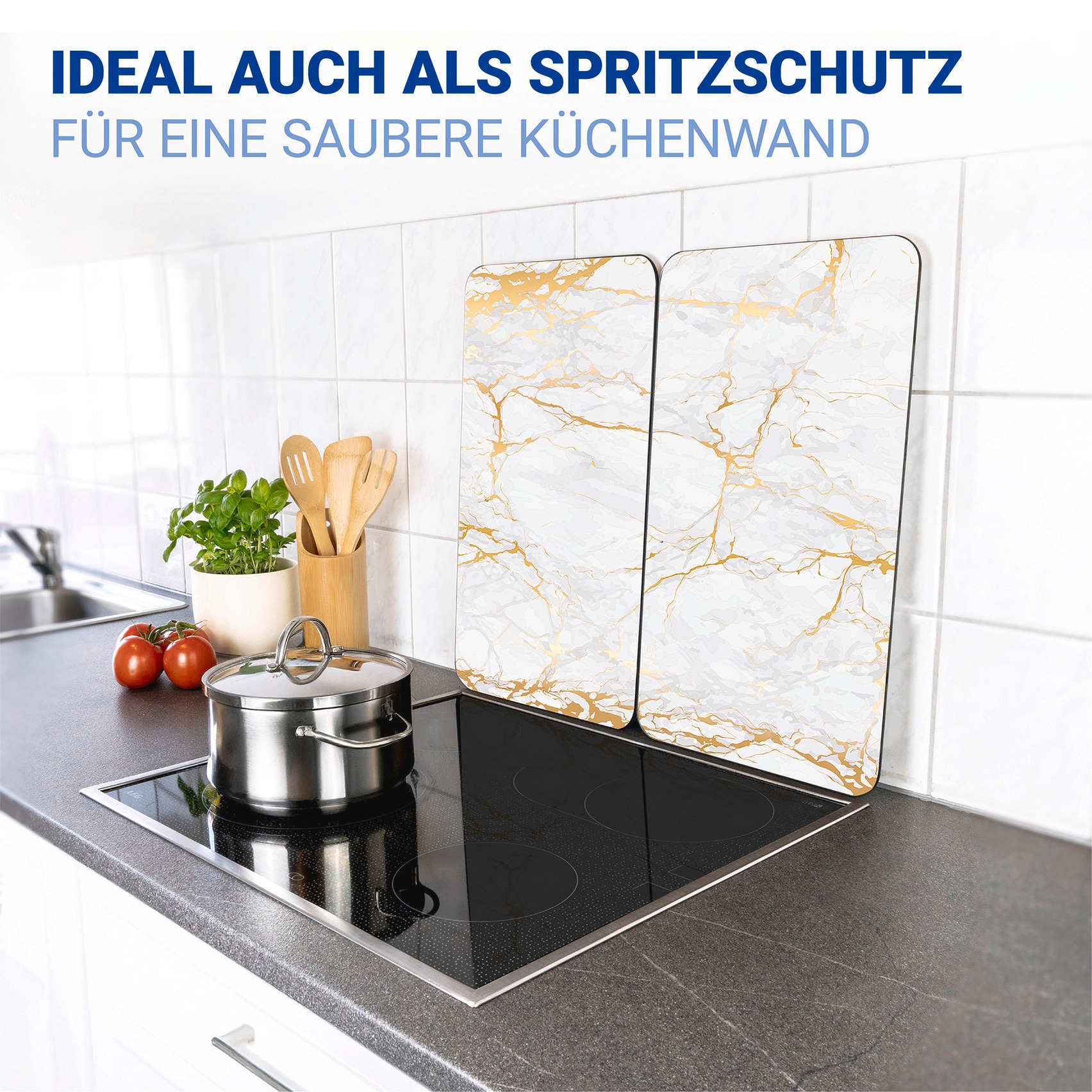 WENKO Herd-Abdeckplatte »Universal Modell Marmor Gold«, (Set, 2 tlg.), Herdabdeckung für alle Herdarten, kratzfest, mit rutschfesten Füßen
