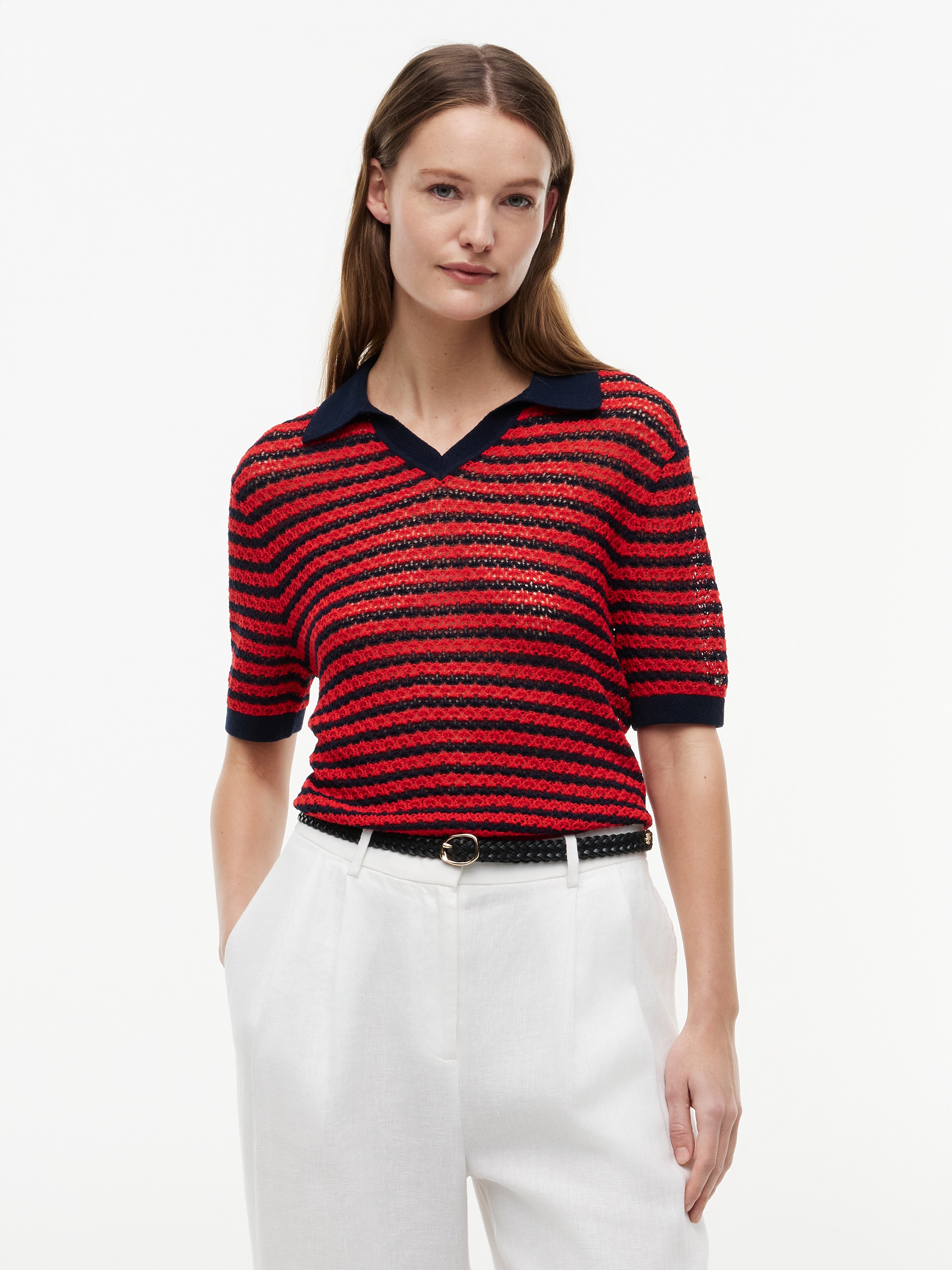 Tommy Hilfiger "POINTELLE V-NK POLO SS" Baumwollmischung, Polokragen