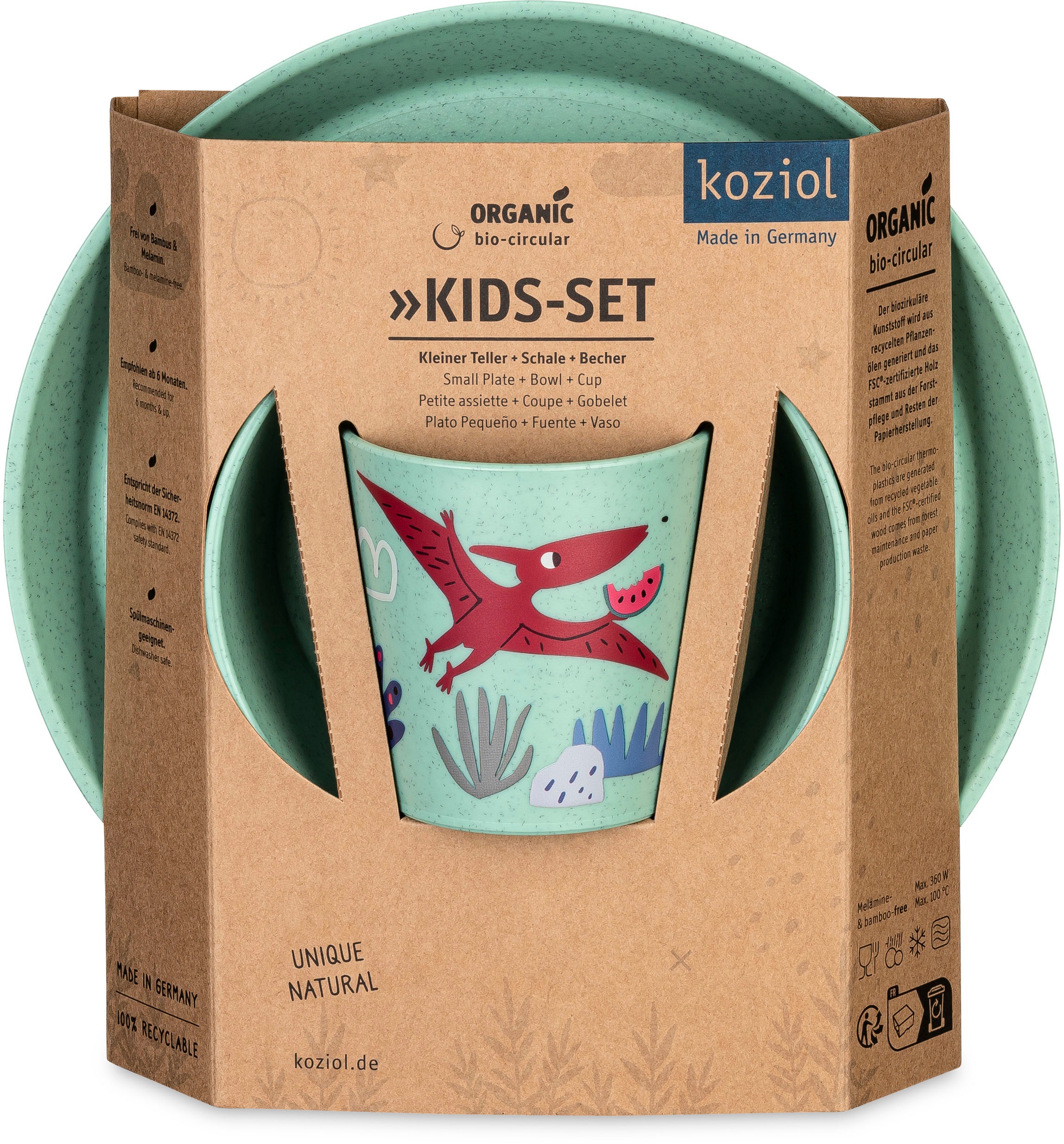 Thumbnail - KOZIOL Kindergeschirr-Set "Kleiner Teller + Schale + Becher CONNECT REX" 100% melaminfrei & recycelbar, CO² neutral in D...