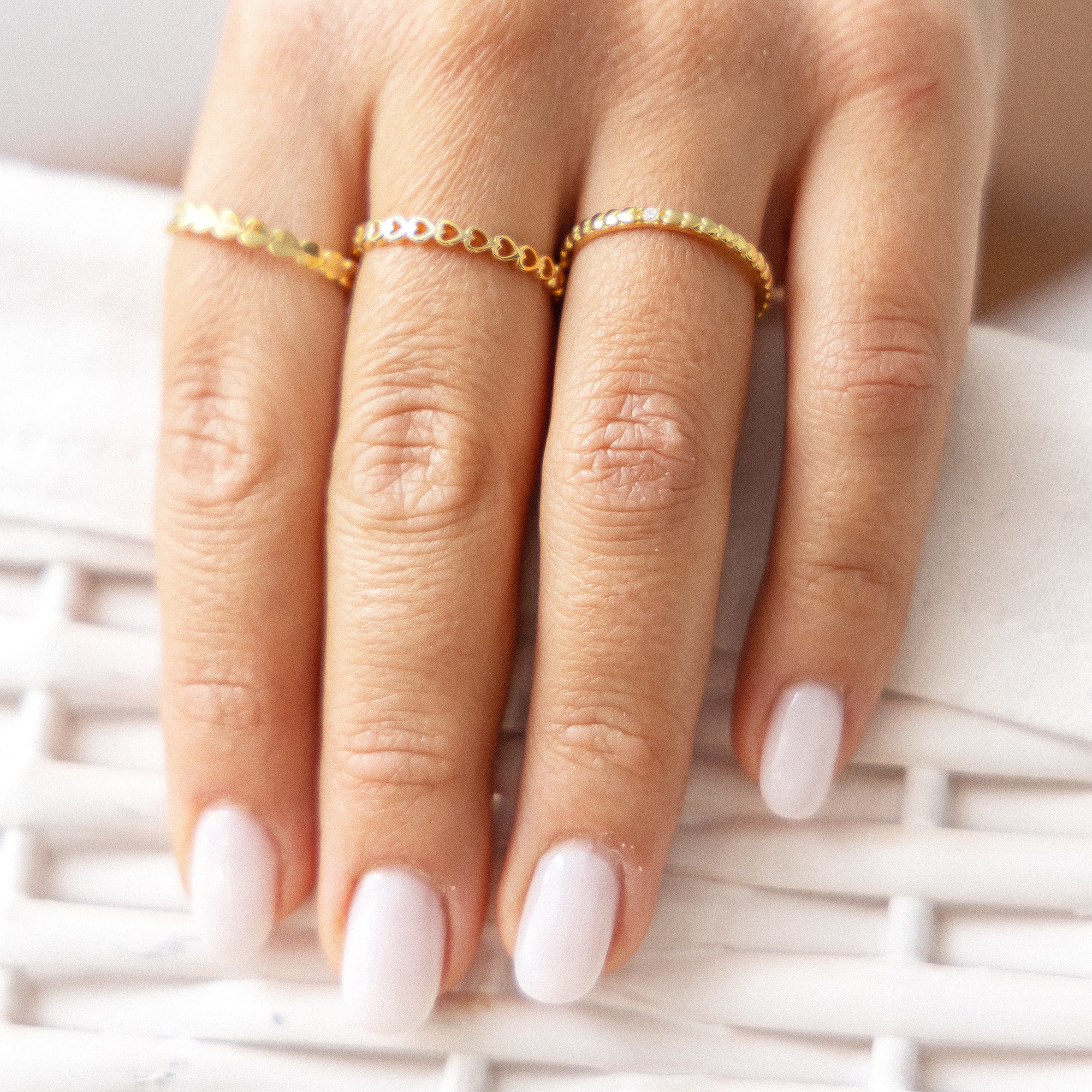 CAÏ 925 Sterling Silver Gold-Plated Heart Stacking Ring Size 16 Yellow 3