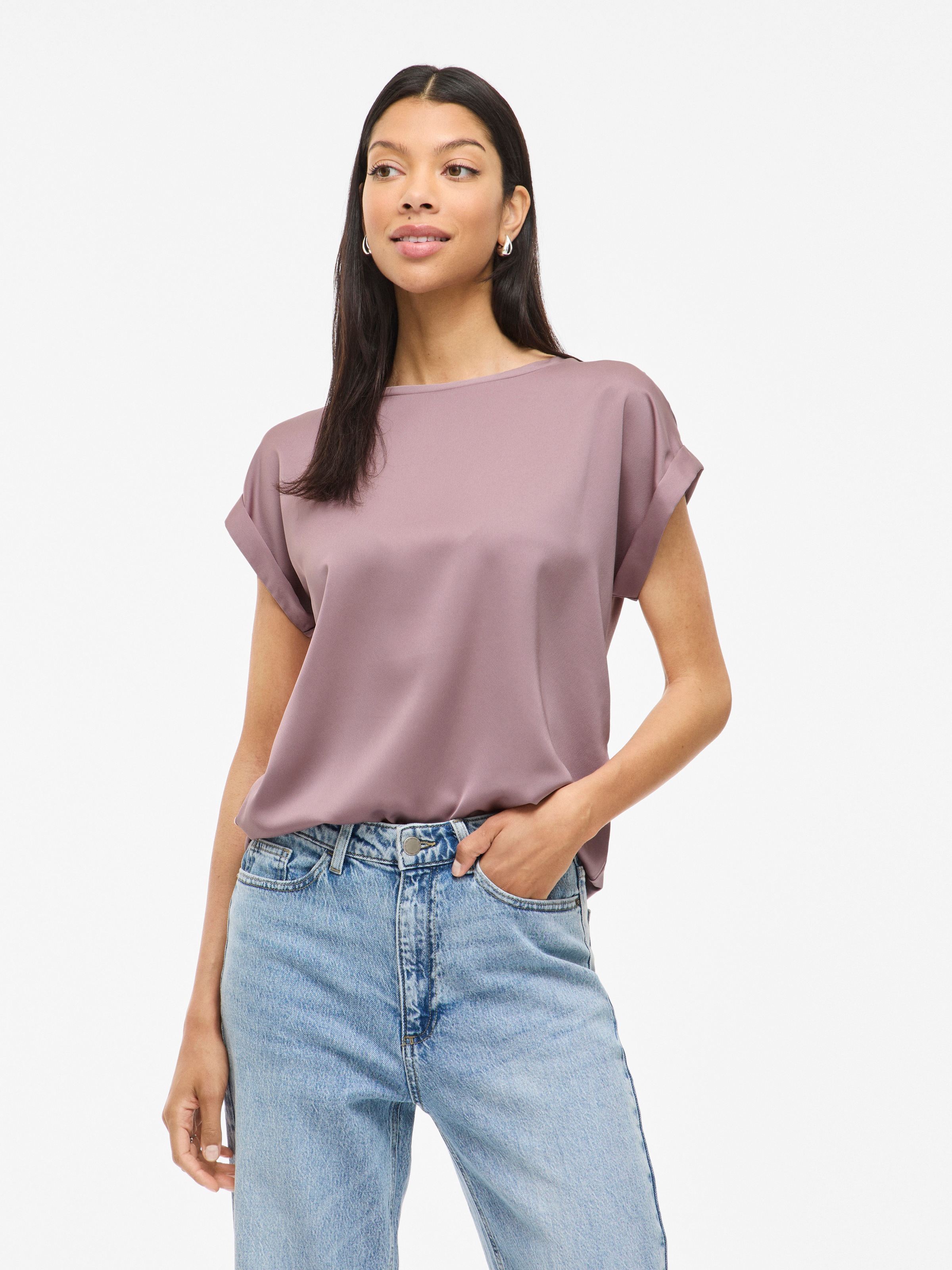 Vila Kurzarmshirt "VIELLETTE S/S SATIN TOP - NOOS" Kunstfaser, regular fit günstig online kaufen