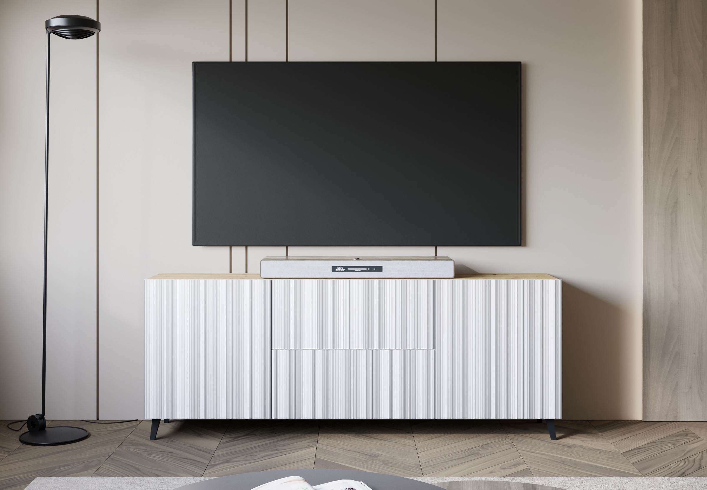 Home affaire Lowboard "Phuket, Front MDF" 2 Schubladen, 4 Türen, 6 geschlossenen Fächern, Breite 180cm