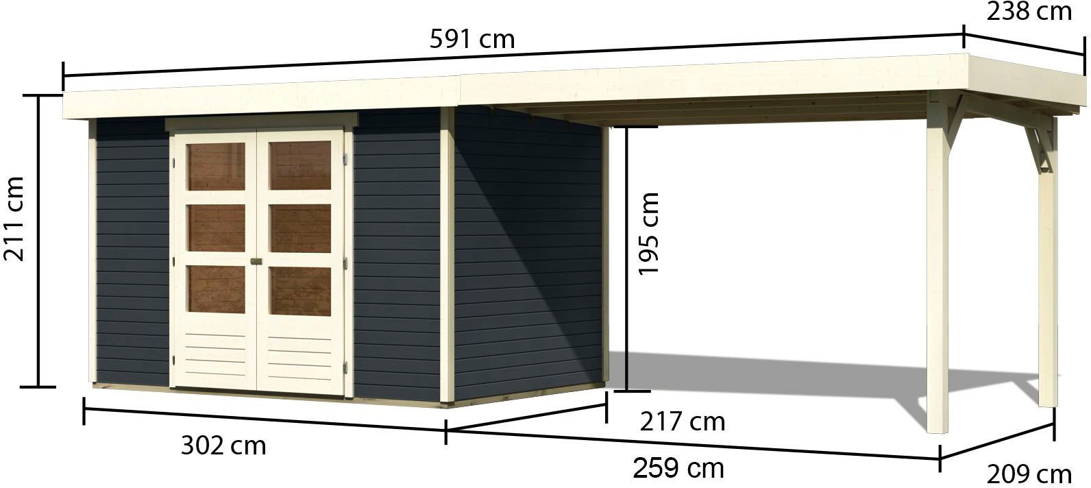 Karibu Gartenhaus »Askola 4«, mit Anbaudach