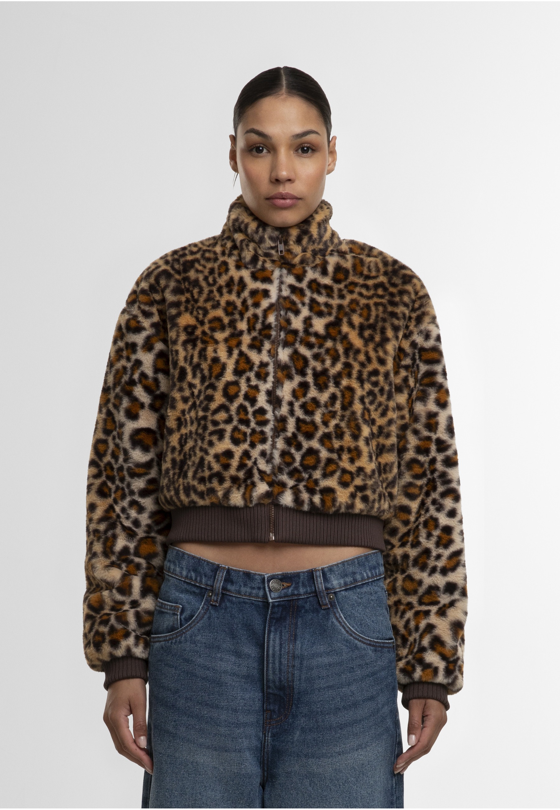 URBAN CLASSICS Allwetterjacke »Urban Classics Ladies Cropped Faux Fur Leo Jacket« 1 Stk. tlg. ohne Kapuze