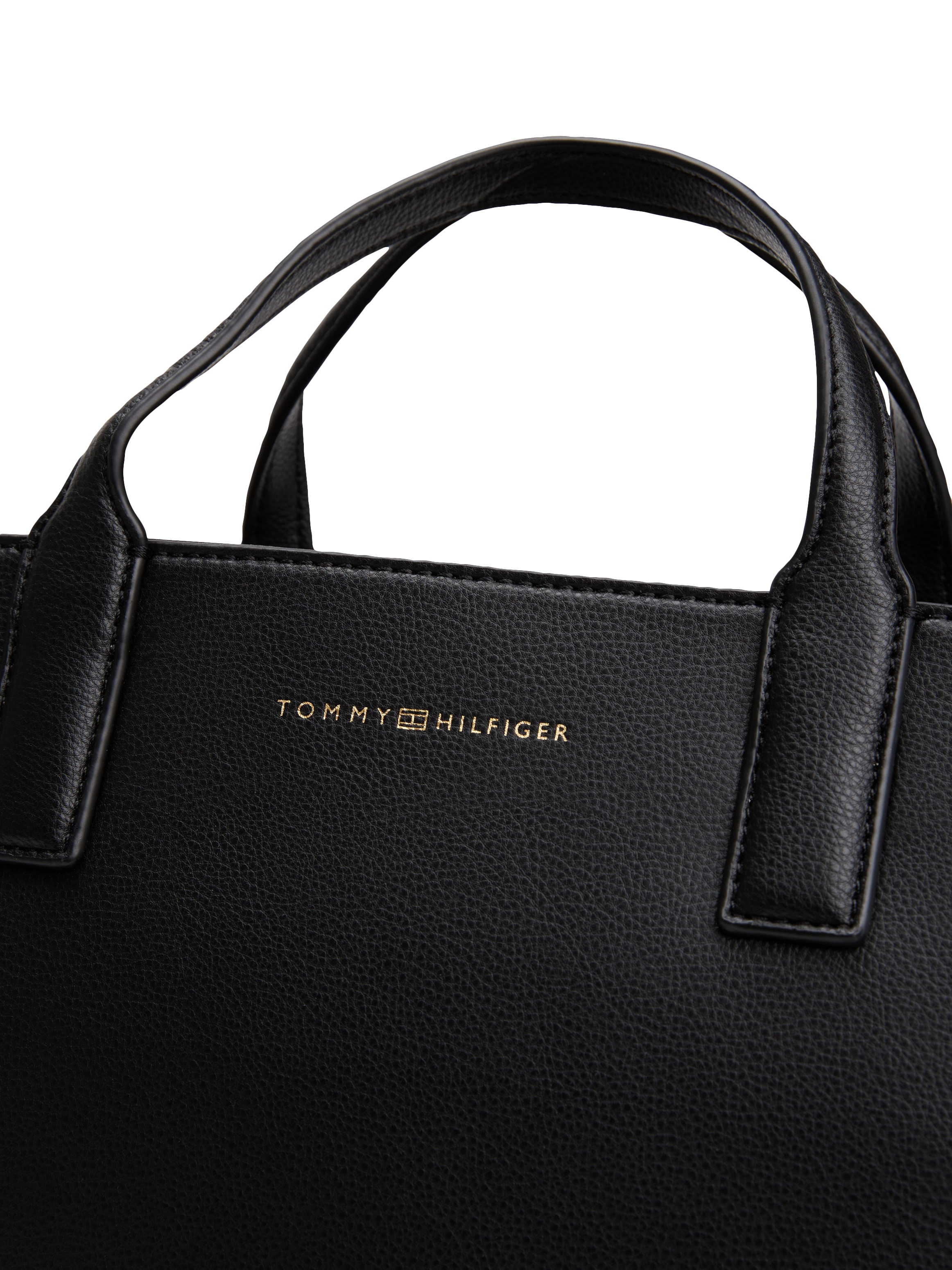 Tommy Hilfiger Tragetasche »TH LOGOTAPE SATCHEL«, Damen Umhängetasche, Businesstasche mit goldfarbenem Logo-Schriftzug