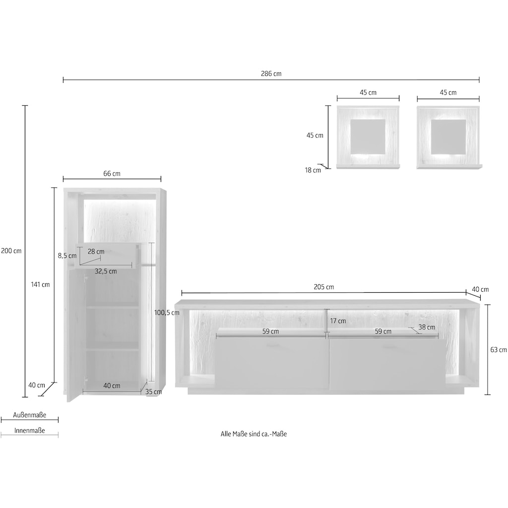 MCA furniture Wohnwand »Lizzano«, (Set, 4 St.)