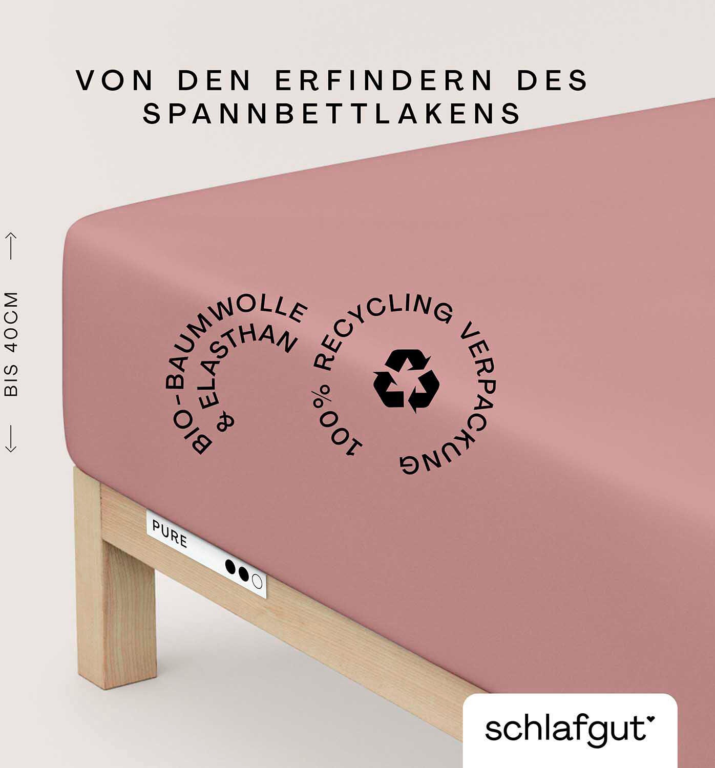 Schlafgut Spannbettlaken "PURE BOXSPRING Bio-Baumwolle mit Elasthan, 170 g/m², Bettlaken" PREMIUM Boxspringbett Laken bis 40 cm Höhe, dehnbar blickdicht, straff