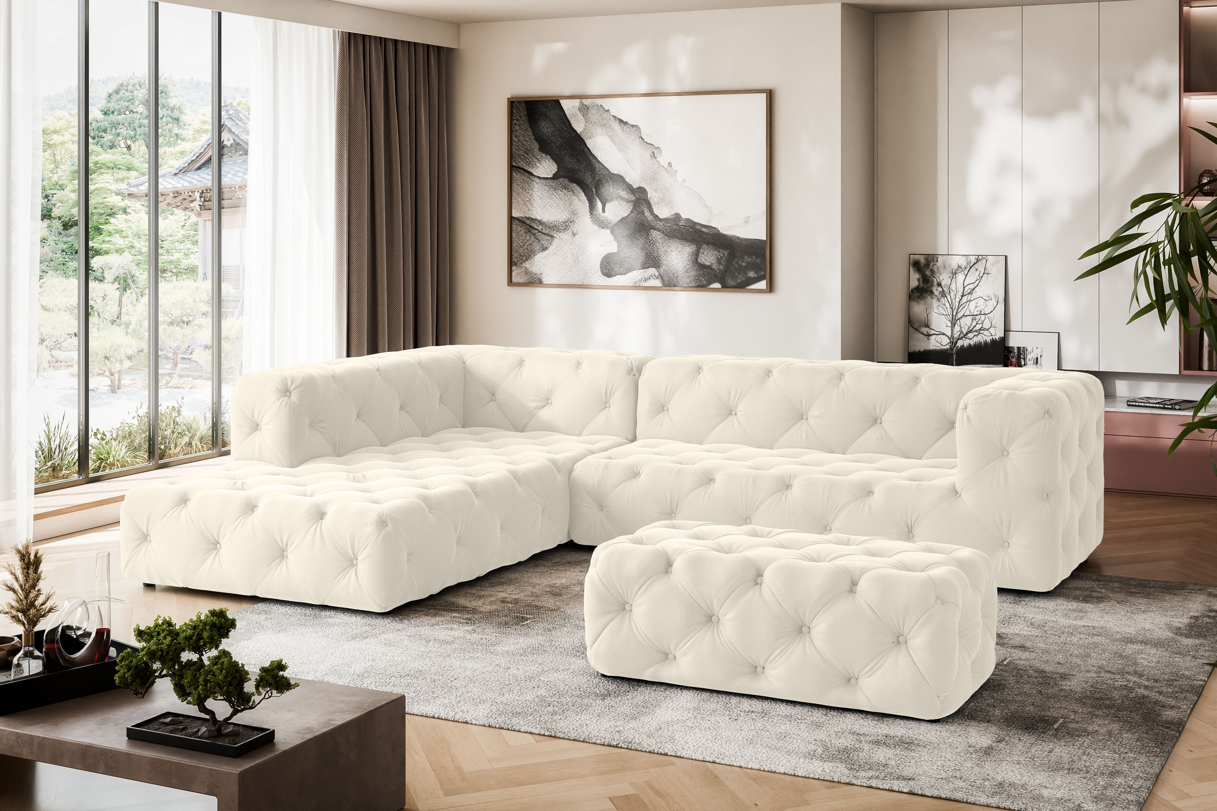 Places of Style Polsterhocker »FOLLINA«, Polsterhocker mit klassischer Chesterfield-Knopfheftung