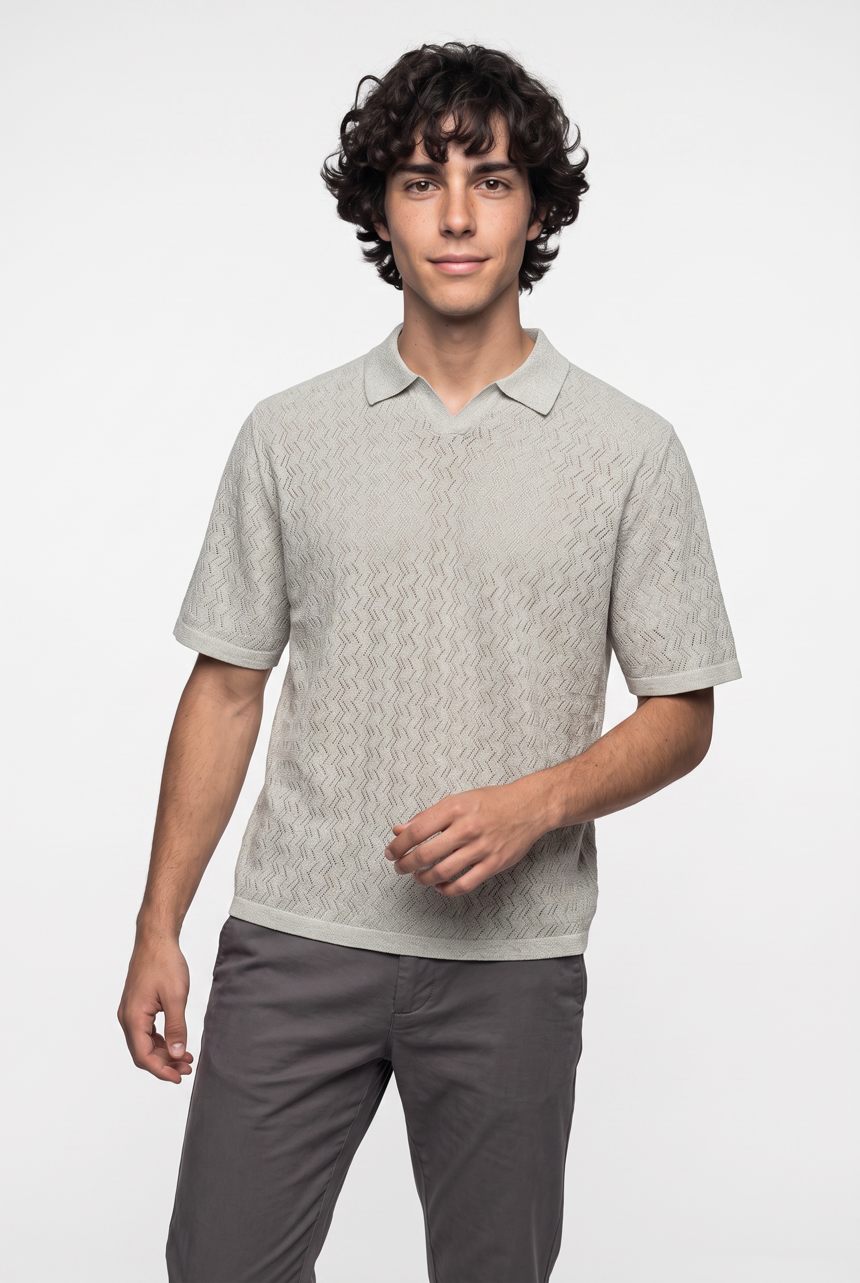 Jack & Jones Polokragenpullover "JORTYLER KNIT SS SPLIT NECK POLO SN" Baumwollmischung, regular fit