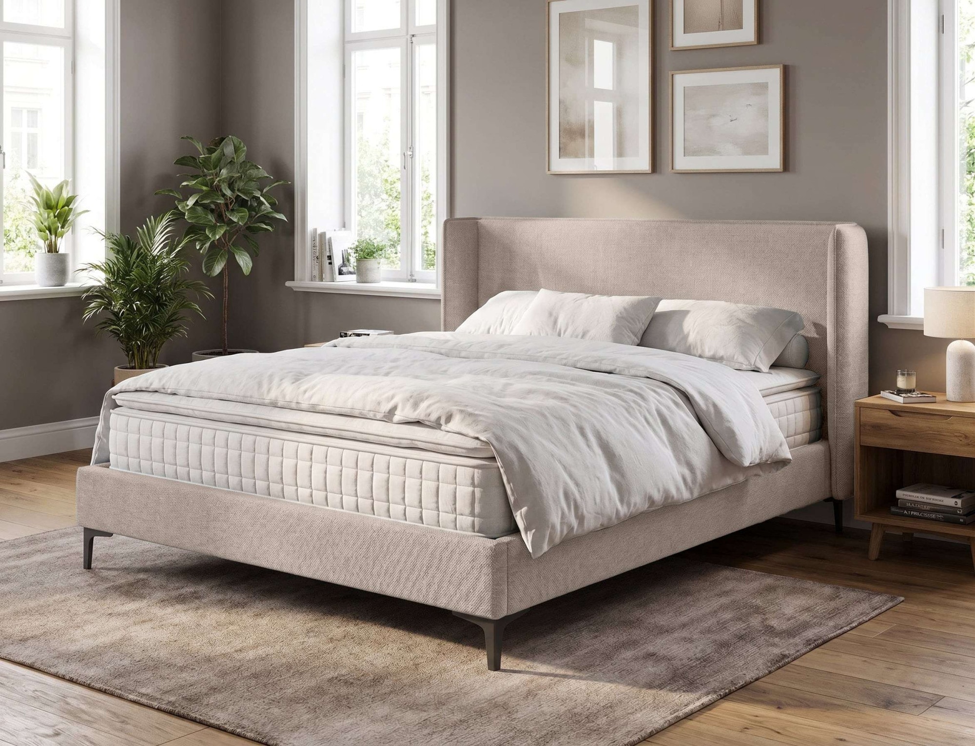 Home affaire Polsterbett "LYSEKIL Bettgestell mit Lattenrost, Breite 140/160/180/200cm, Chenille" Rahmenbett mit Kopfteil, ohne Matratze und Topper