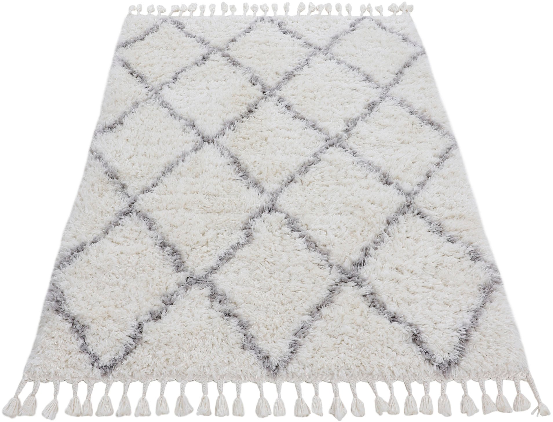 carpetfine Hochflor-Teppich »Eddy«, rechteckig, 30 mm Höhe, auch in quadratischer Form, mit Fransen, Wohnzimmer